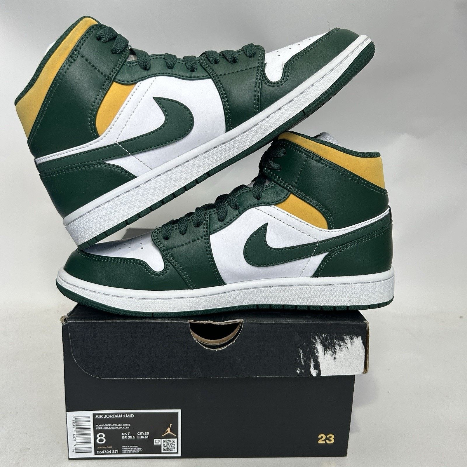 Jordan Brand Nike Air Jordan 1 Mid Retro “Sonics/White Green Yellow” Size US 8 / EU 41 - 3 Thumbnail