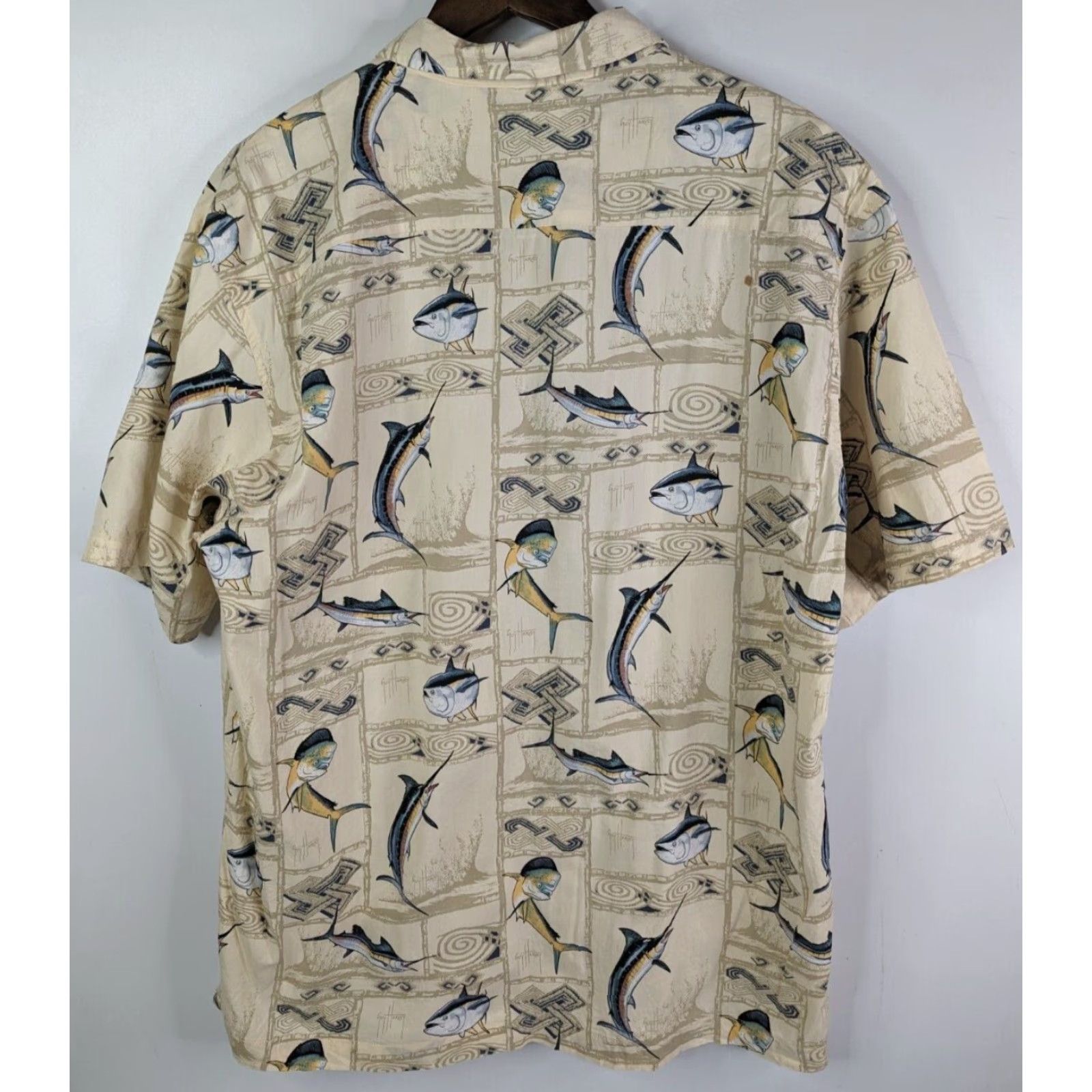 Guy Harvey Guy Harvey by AFTCO Blue Water Shirt Mens Large Marlin Nautical Fishing USA Beige Cotton Shirt Size US L / EU 52-54 / 3 - 5 Thumbnail