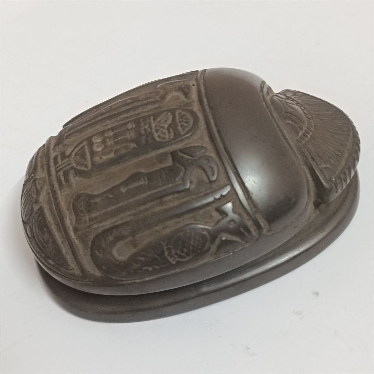 Handmade Hand-carved Egyptian scarab featuring hieroglyphs Size ONE SIZE - 6 Thumbnail