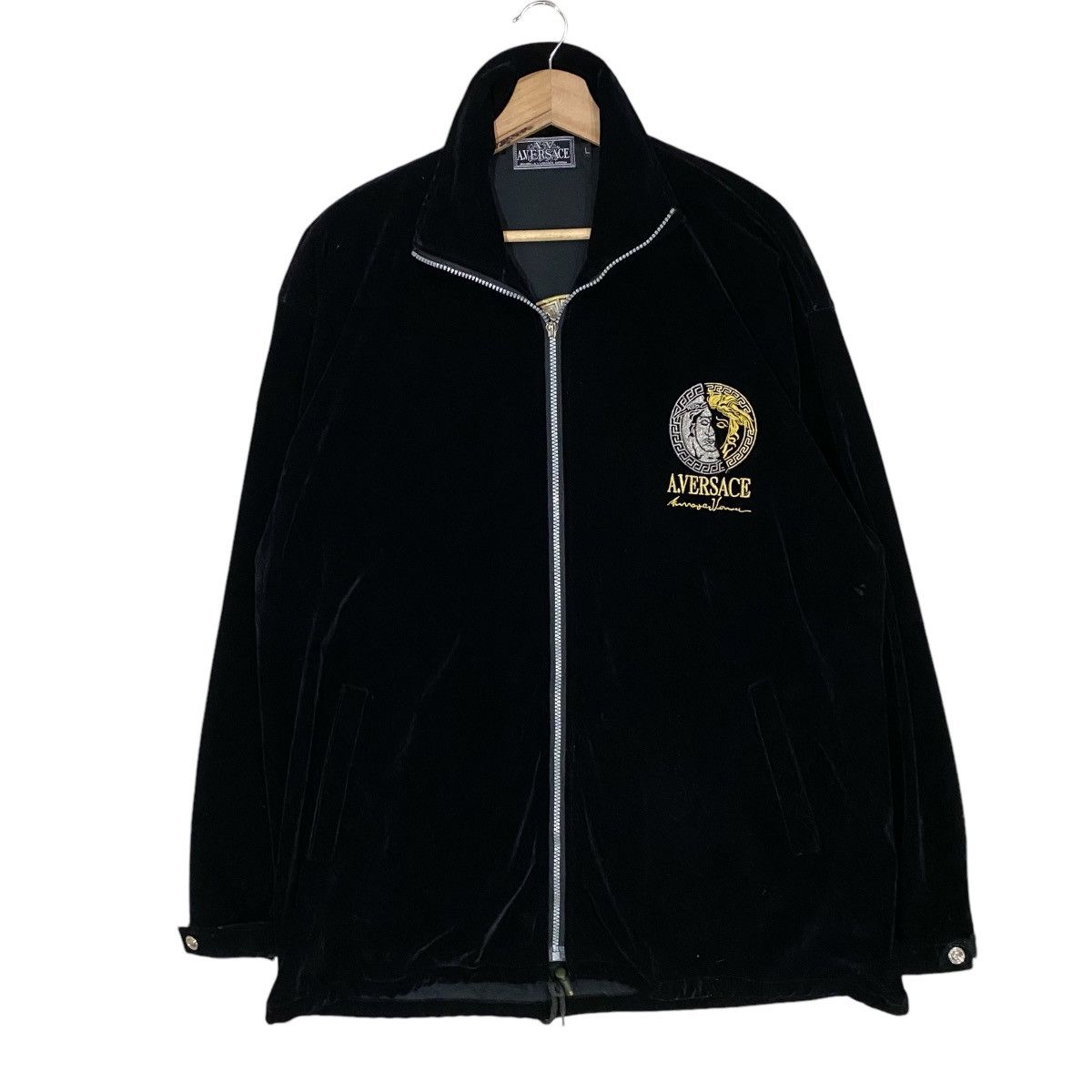 Designer × Velvet 🔥VINTAGE A.VERSACE MEDUSA BIG LOGO VELVET JACKET Size US L / EU 52-54 / 3 - 3 Thumbnail