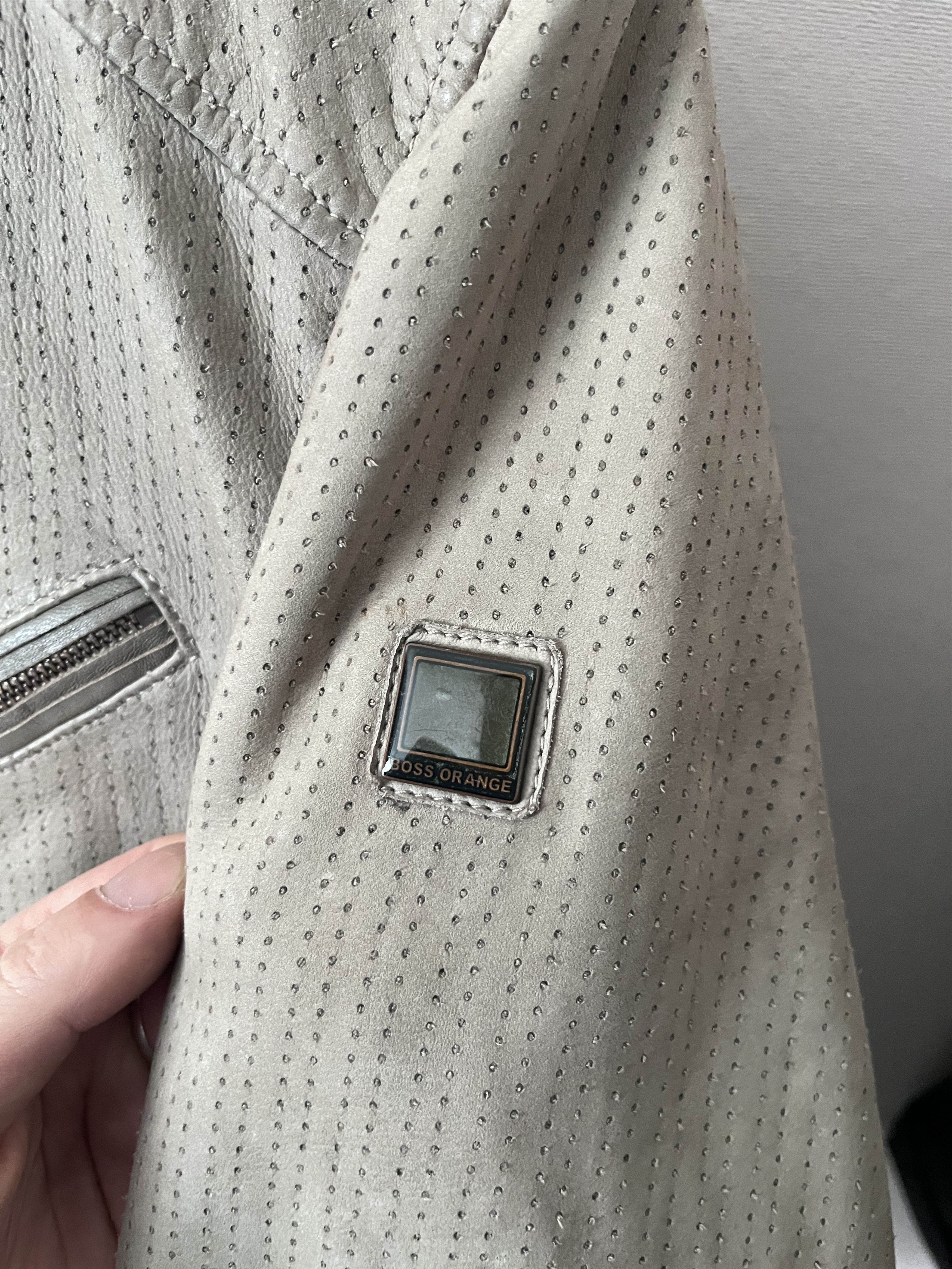 Hugo Boss HUGO BOSS Leather Jacket Beige Perforated Leather Julino S-M Size US S / EU 44-46 / 1 - 3 Thumbnail