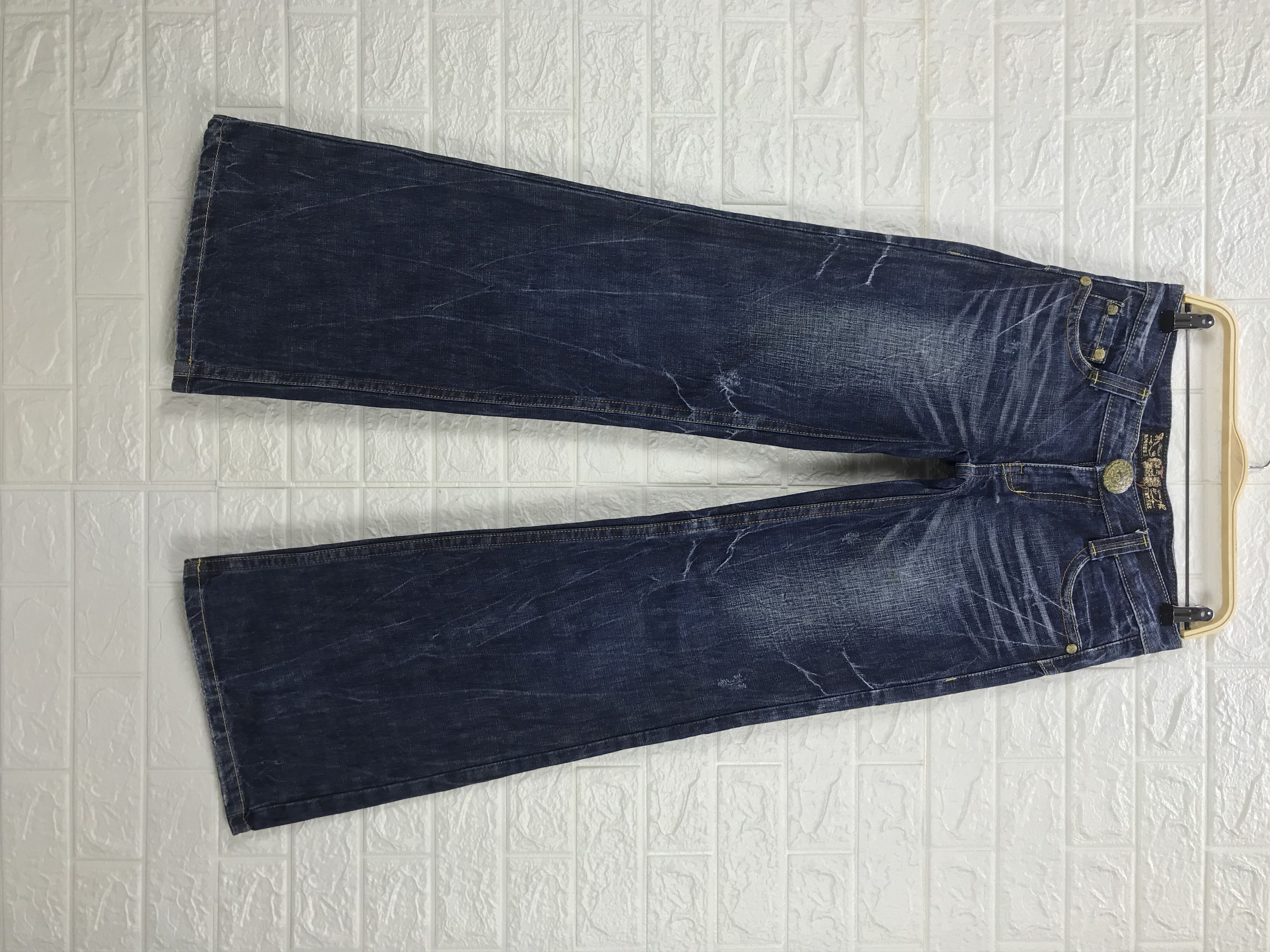 image of Archival Clothing x Beauty Beast Super Flare Japanese Riobera Bell Bottom Wide Jeans in Blue, Women