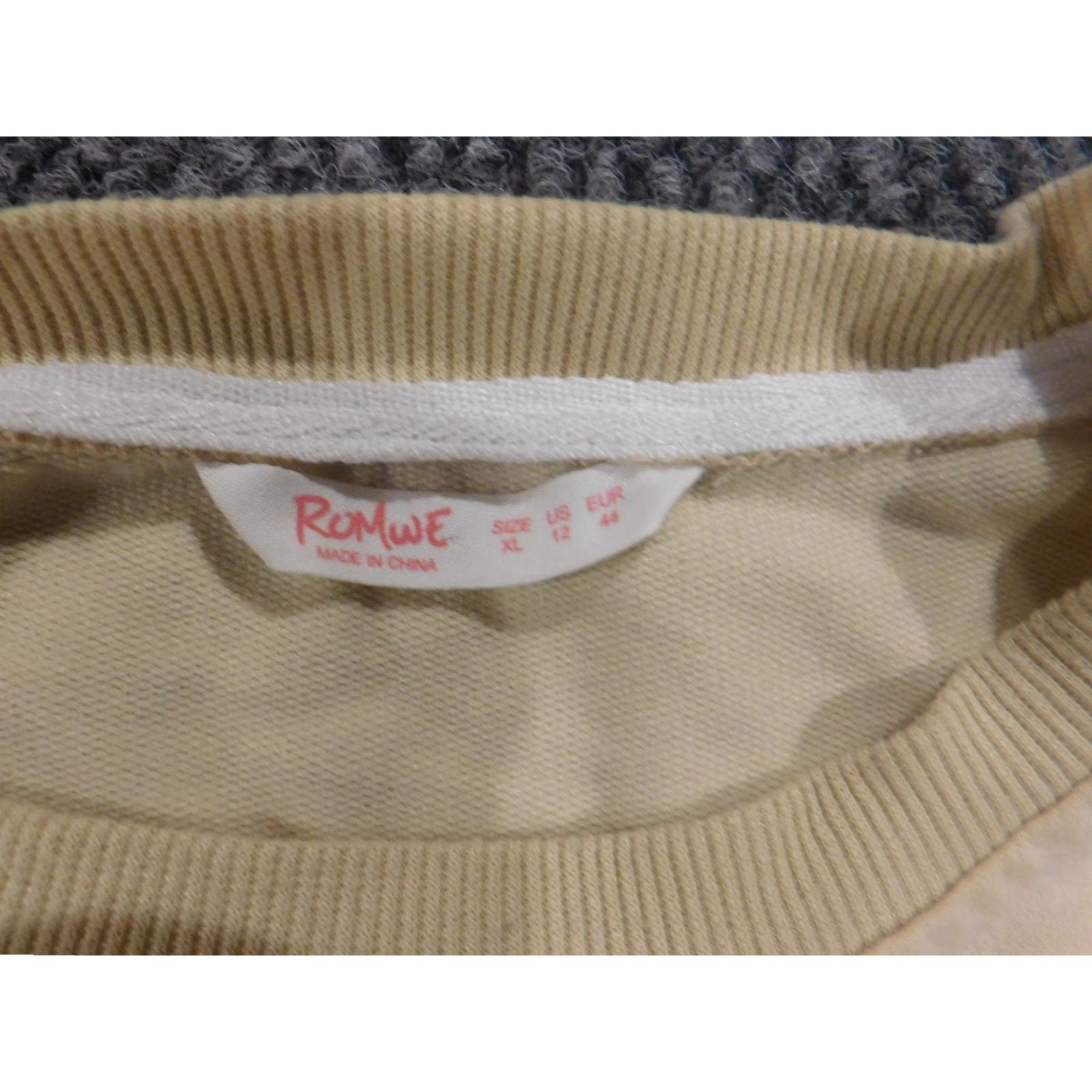 Vintage ROMWE Womens Sweater XL Beige Crewneck Pullover Knit Cotton Polyester Ruffle Long Sleeve Modern All Seasons Womens Size XL / US 12-14 / IT 48-50 - 4 Thumbnail