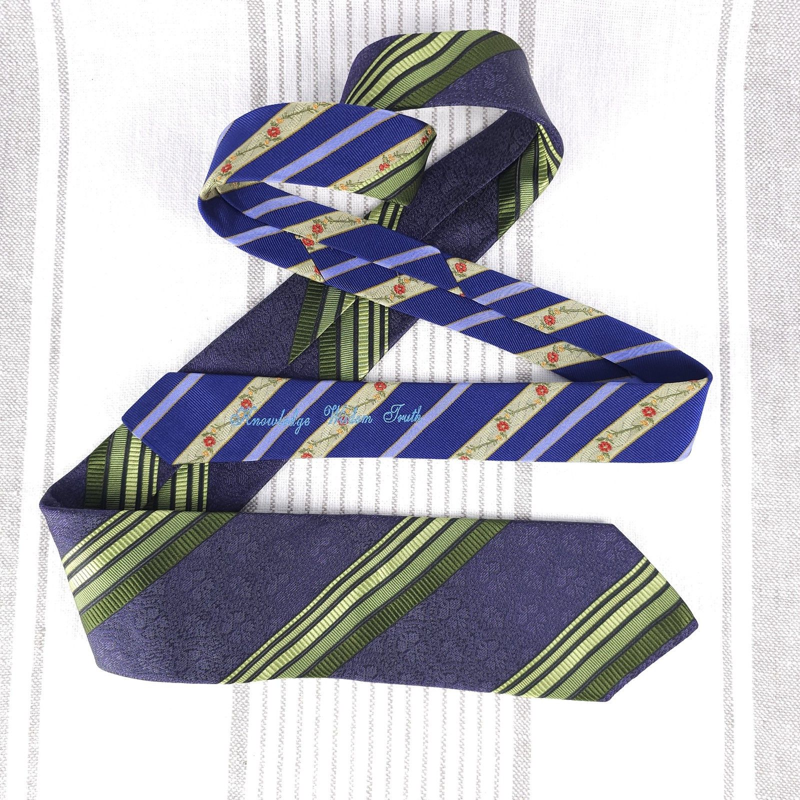 Robert Graham ROBERT GRAHAM Tie Silk Blue Green Diagonal Striped Repp Size ONE SIZE - 1 Thumbnail