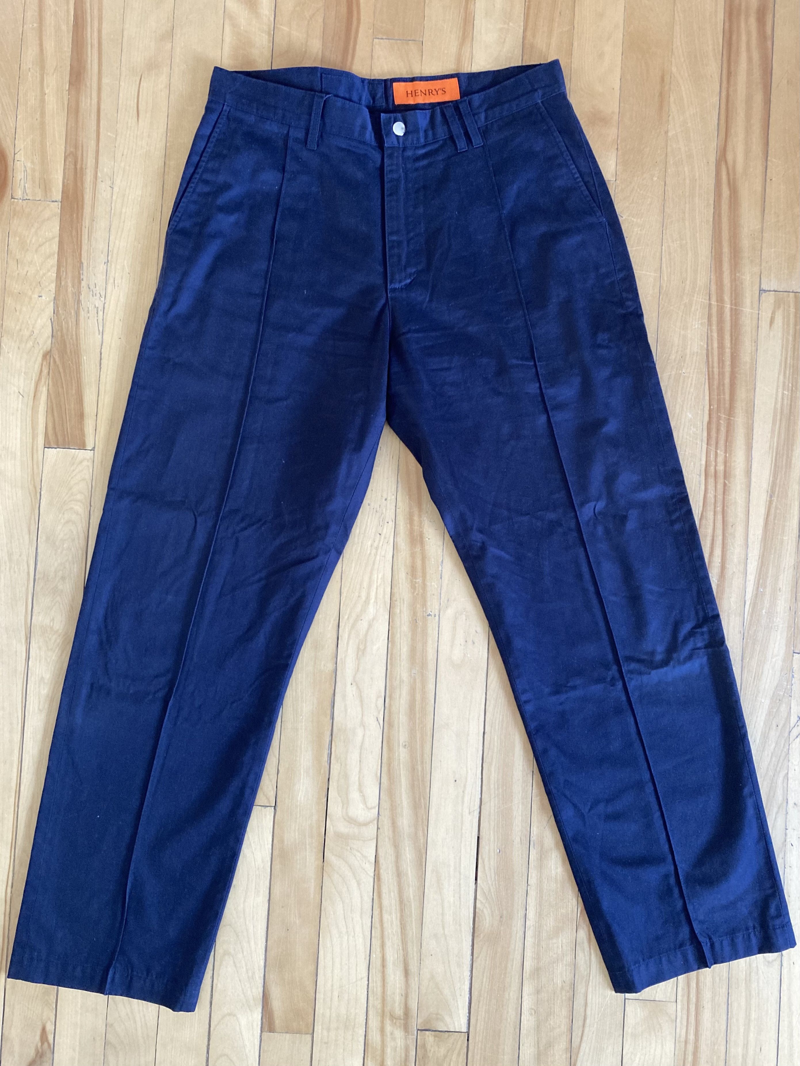 image of Henrys x James Coward Henry’S 2020 Stitched Crease Trouser - Navy Cotton Sateen, Men's (Size 32)