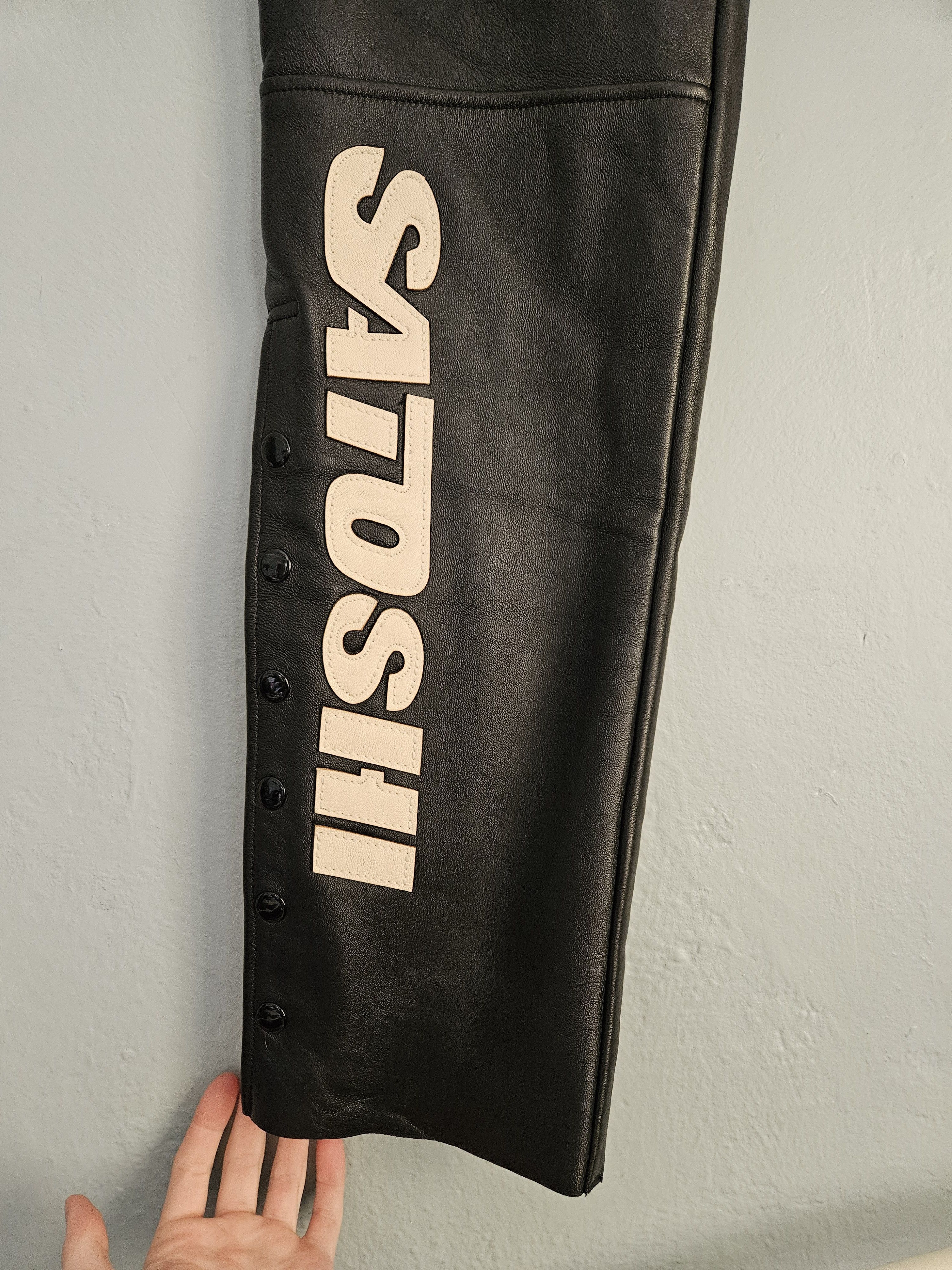 Satoshi Nakamoto Black Leather Moto Track Pants Size US 32 / EU 48 - 3 Thumbnail