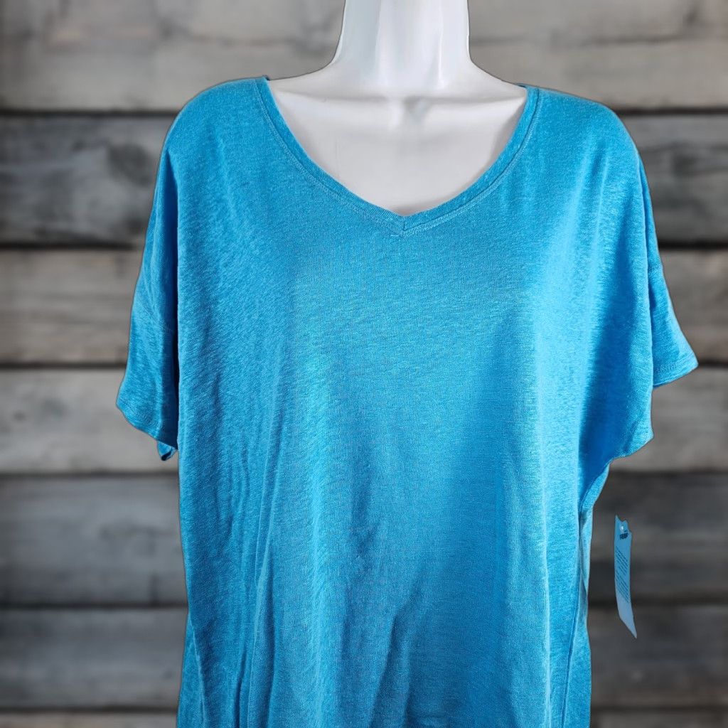 Vintage Chico's Womens Linen Top Sleeve Scoop Neck Solid Blue Large Size L Shirt Womens Classic Spring Summer Fall Short Sleeve Pullover Size L / US 10 / IT 46 - 1 Thumbnail