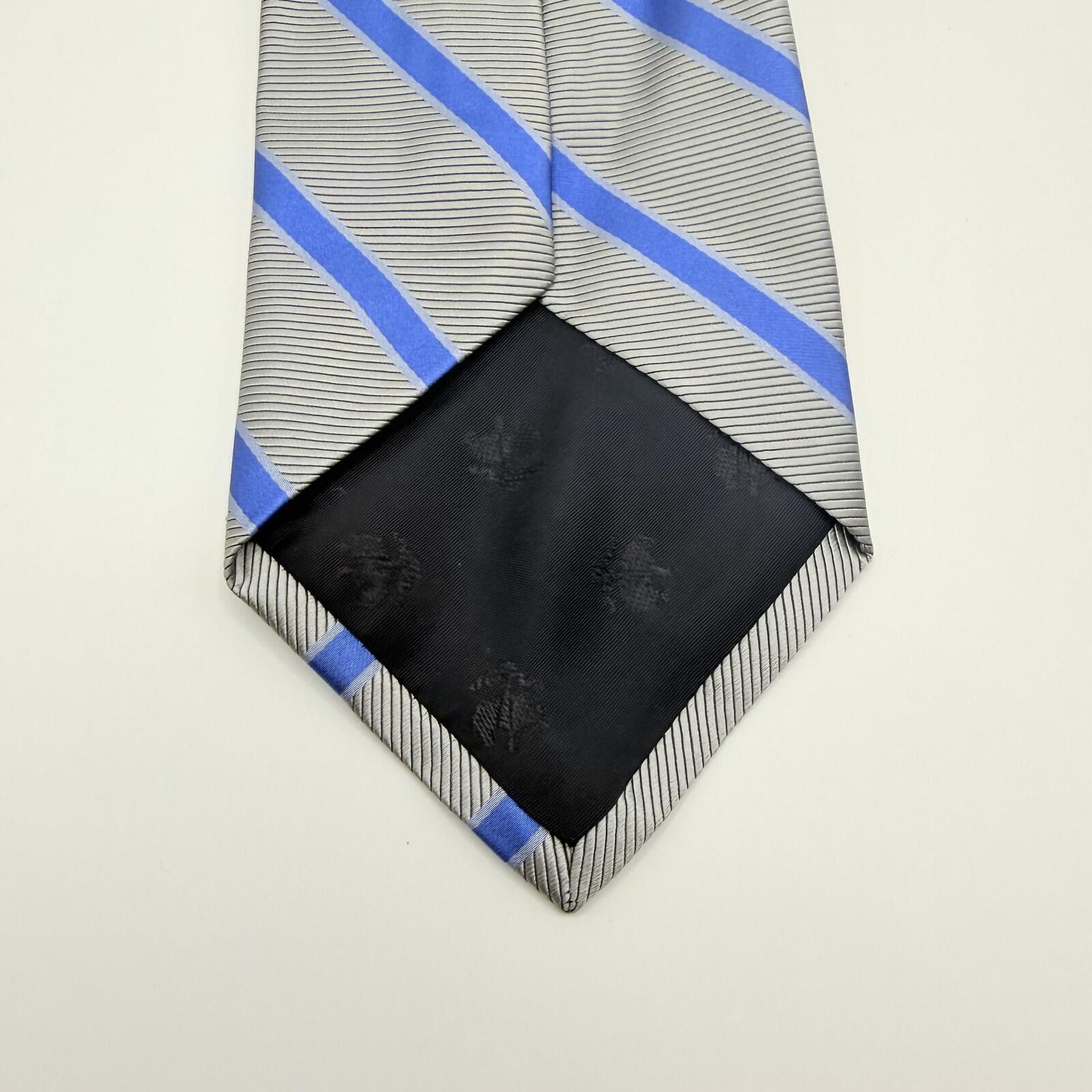 Brooks Brothers Brooks Brothers Tie Men's Silver Blue Stripe 100% Silk Size ONE SIZE - 4 Thumbnail