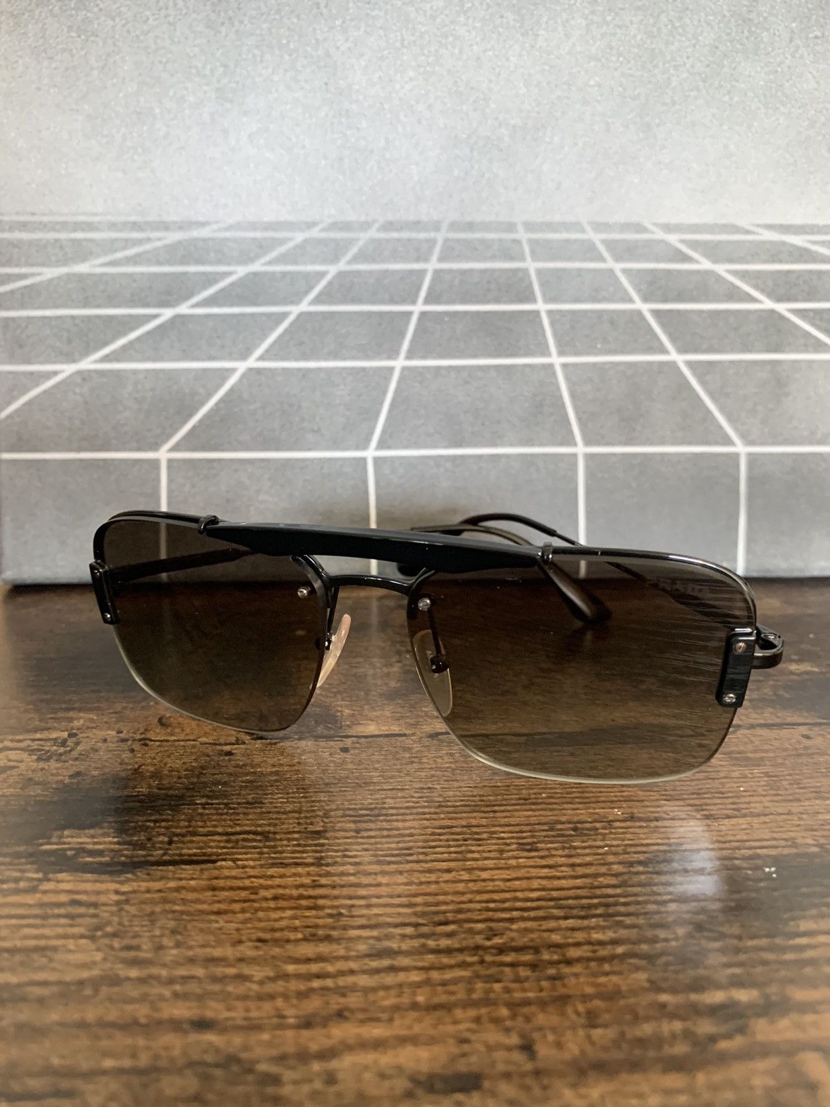 image of Prada Riveted Futuristic Aviator Ombré Tint Sunglasses in Black, Men's