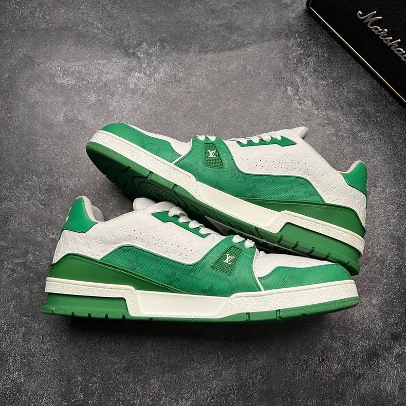 Louis Vuitton Louis Vuitton Louis Vuitton LV Trainer Sneakers Green Whit Size US 12 / EU 45 - 3 Thumbnail