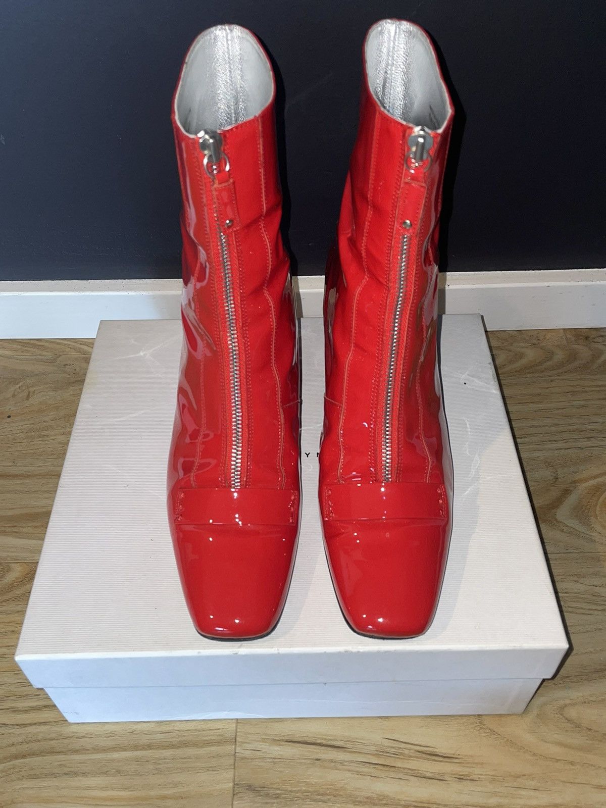 DORA TEYMUR DORATEYMUR Candy Apple Red Patent Leather Ankle Boot Size US 11 / IT 41 - 5 Thumbnail