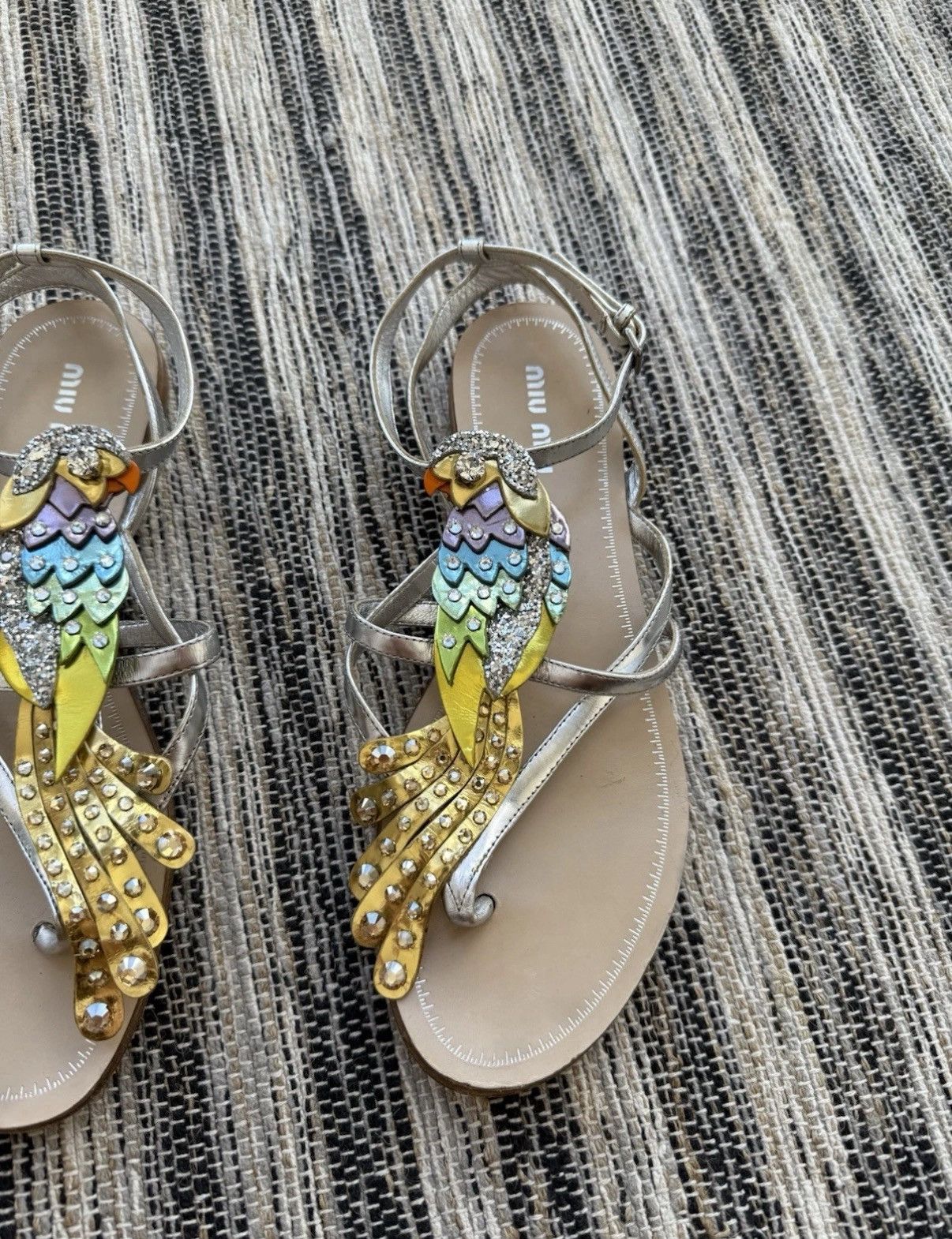 Miu Miu Miu Miu Leather Crystal Sandals Crystal Embellished Parrot Size US 7 / IT 37 - 3 Thumbnail