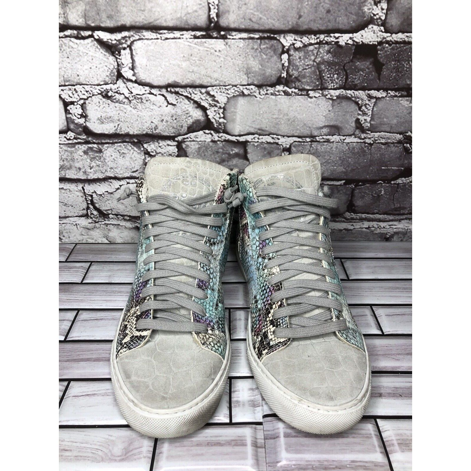 P448 P448 Blue Leather Snake Lace Up Casual Side Zip High Top Sne Size US 8.5 / IT 38.5 - 21 Thumbnail