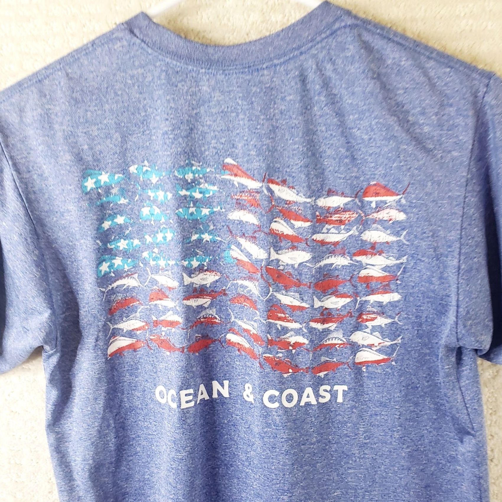 Vintage Ocean Advantage Men's S Blue Short Sleeve T-Shirt Fishing American Flag Size US S / EU 44-46 / 1 - 7 Thumbnail