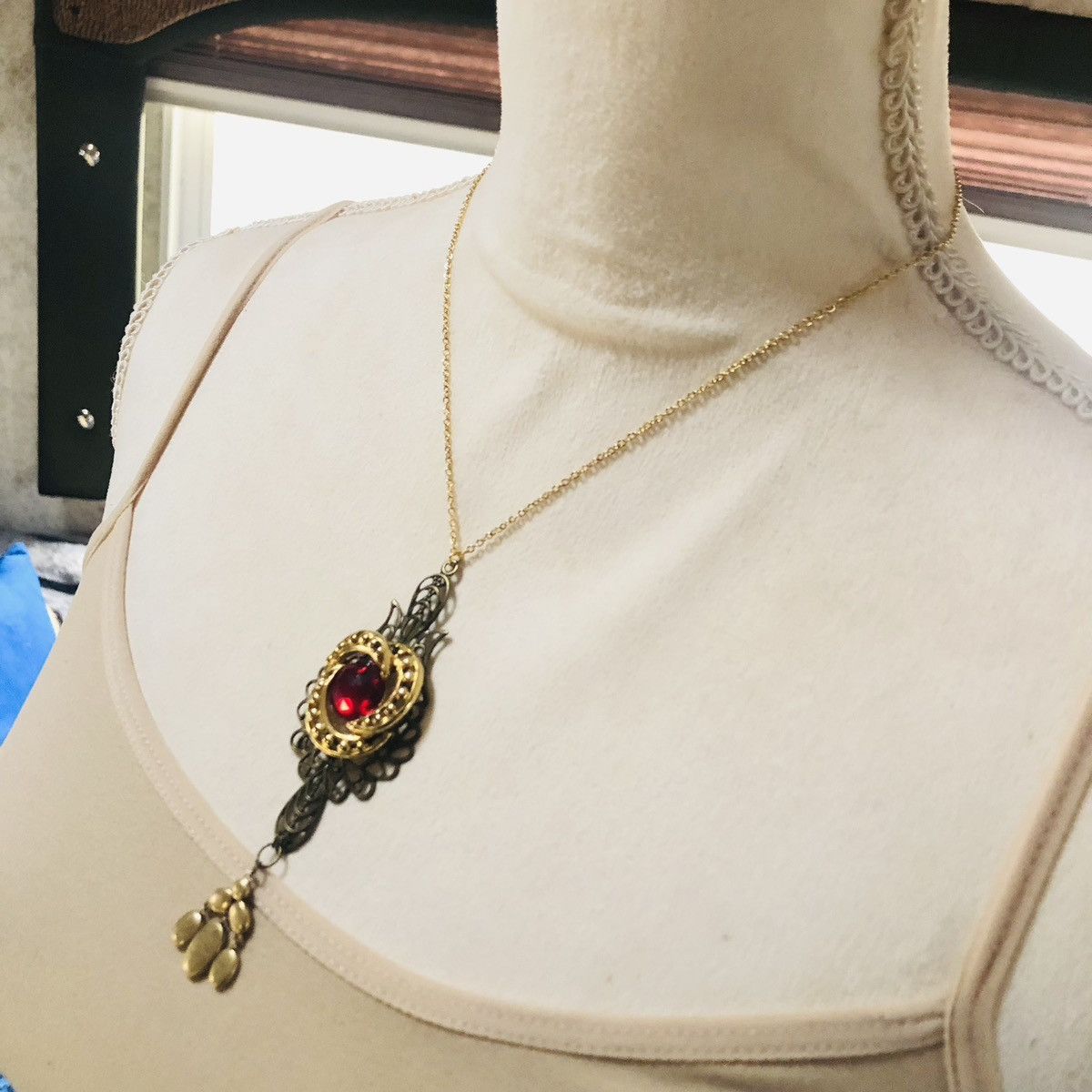 Handmade Handcrafted brass filigree gold dangle pendant necklace Size ONE SIZE - 3 Thumbnail