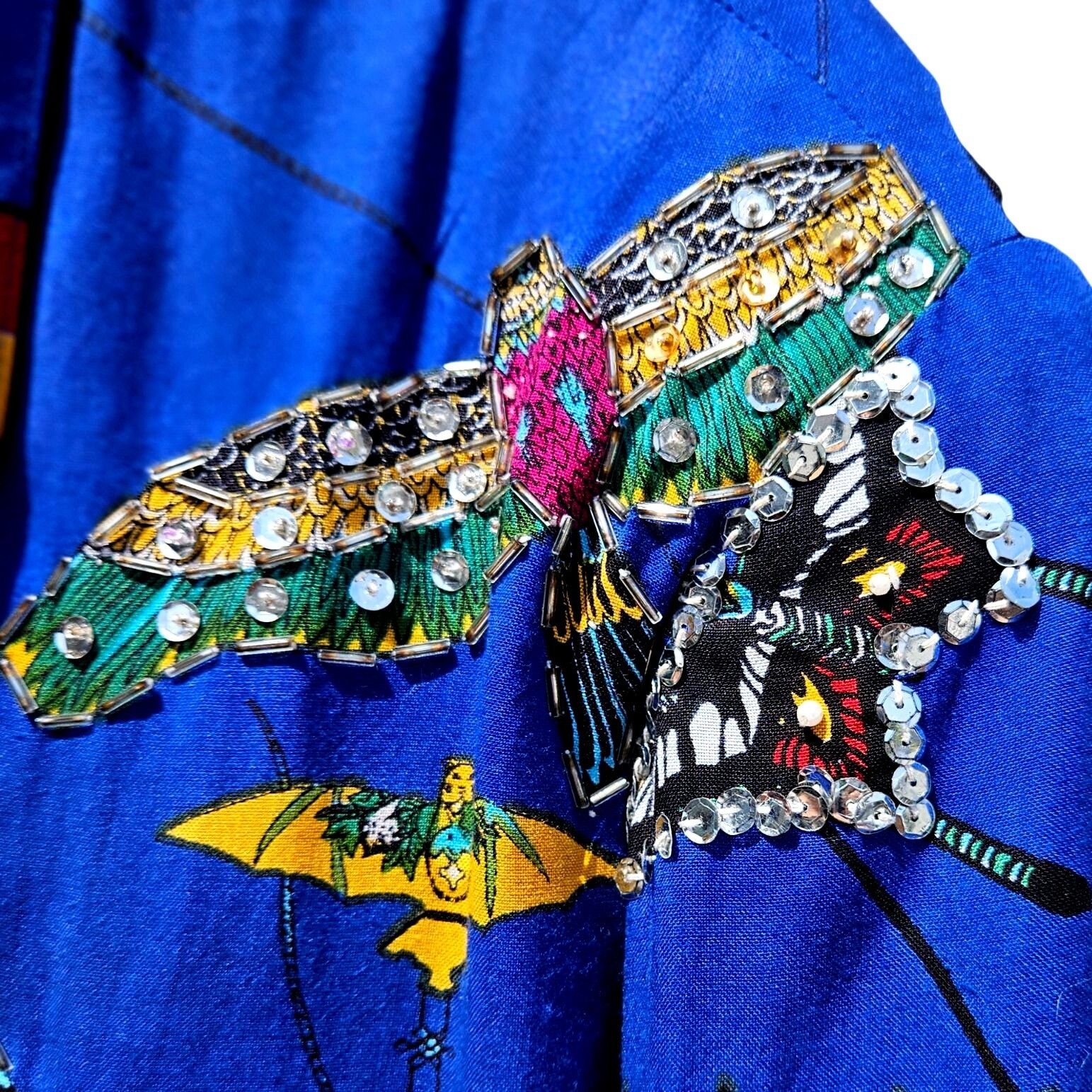 Vintage Symbol 2000 90s Beaded Soies Volantes Butterfly Blazer Rayon Size US L / EU 52-54 / 3 - 16 Thumbnail