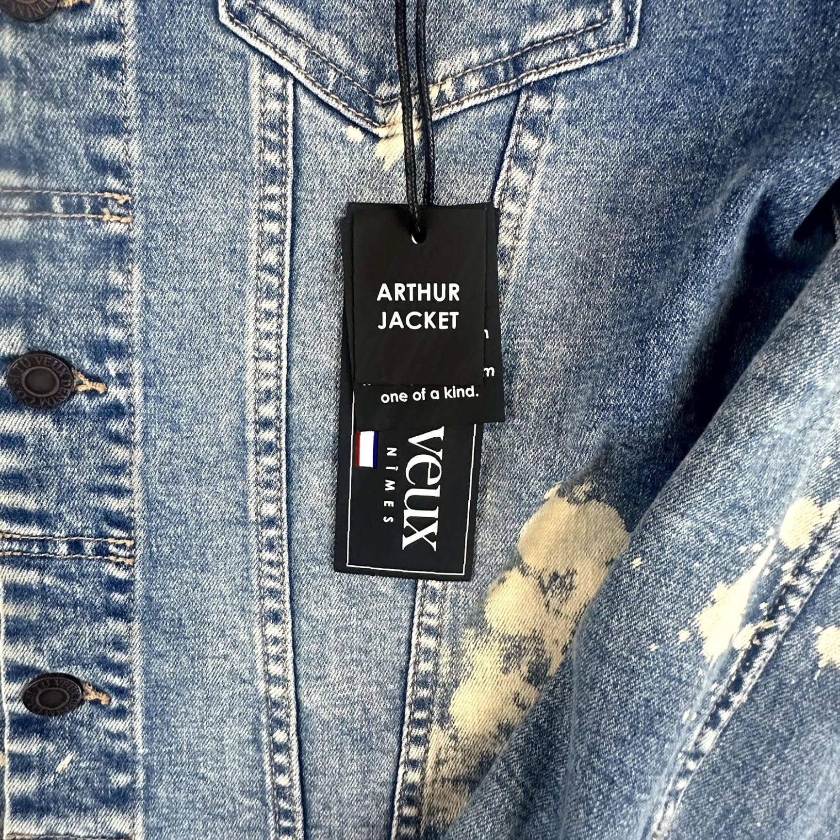 Denime Si Tu Veux Arthur Jacket Mens M Indigo Wash Distressed Paint Splatter Denim Size US M / EU 48-50 / 2 - 7 Thumbnail