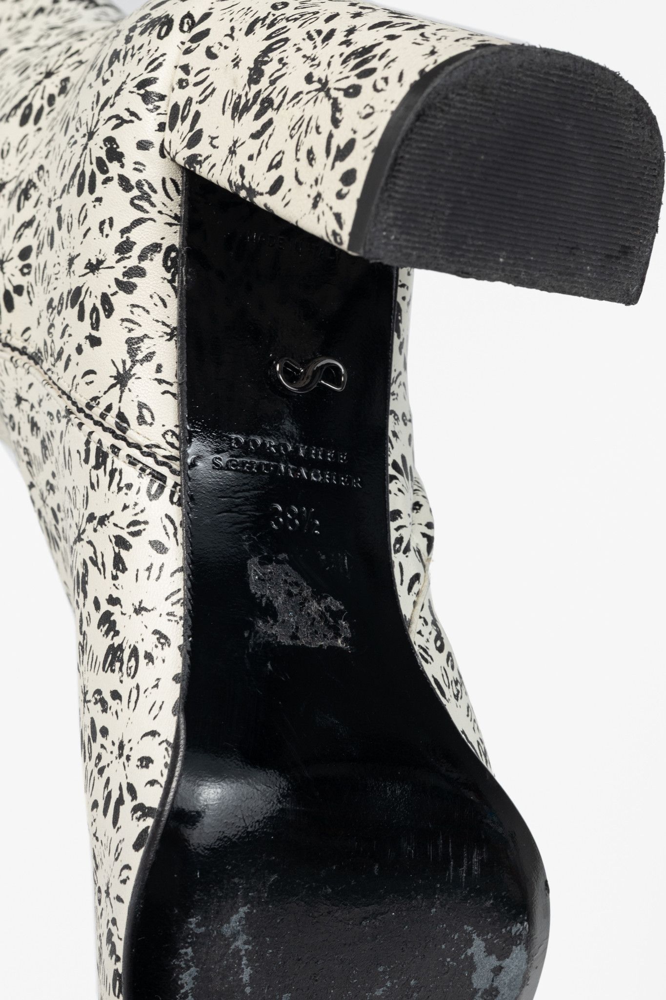 DOROTHEE SCHUMACHER Dorothee Schumacher White & Black Floral-Print Leather Boots Size US 8 / IT 38 - 5 Thumbnail