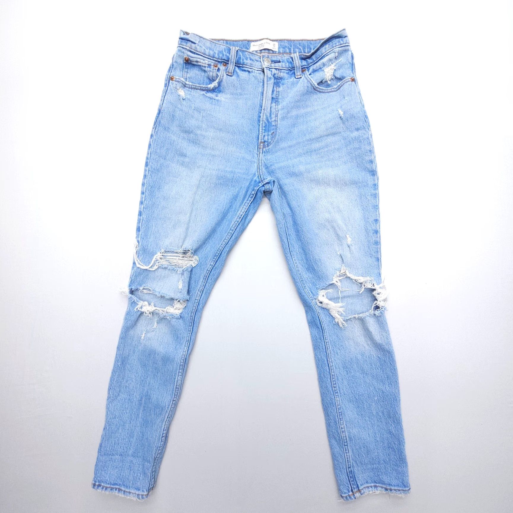 Abercrombie & Fitch Abercrombie & Fitch High Rise Skinny Jeans Size 6 / 28 Blue Distressed Denim Women Regular Material Cotton Blend 5-Pocket Size 28" / US 6 / IT 42 - 2 Thumbnail