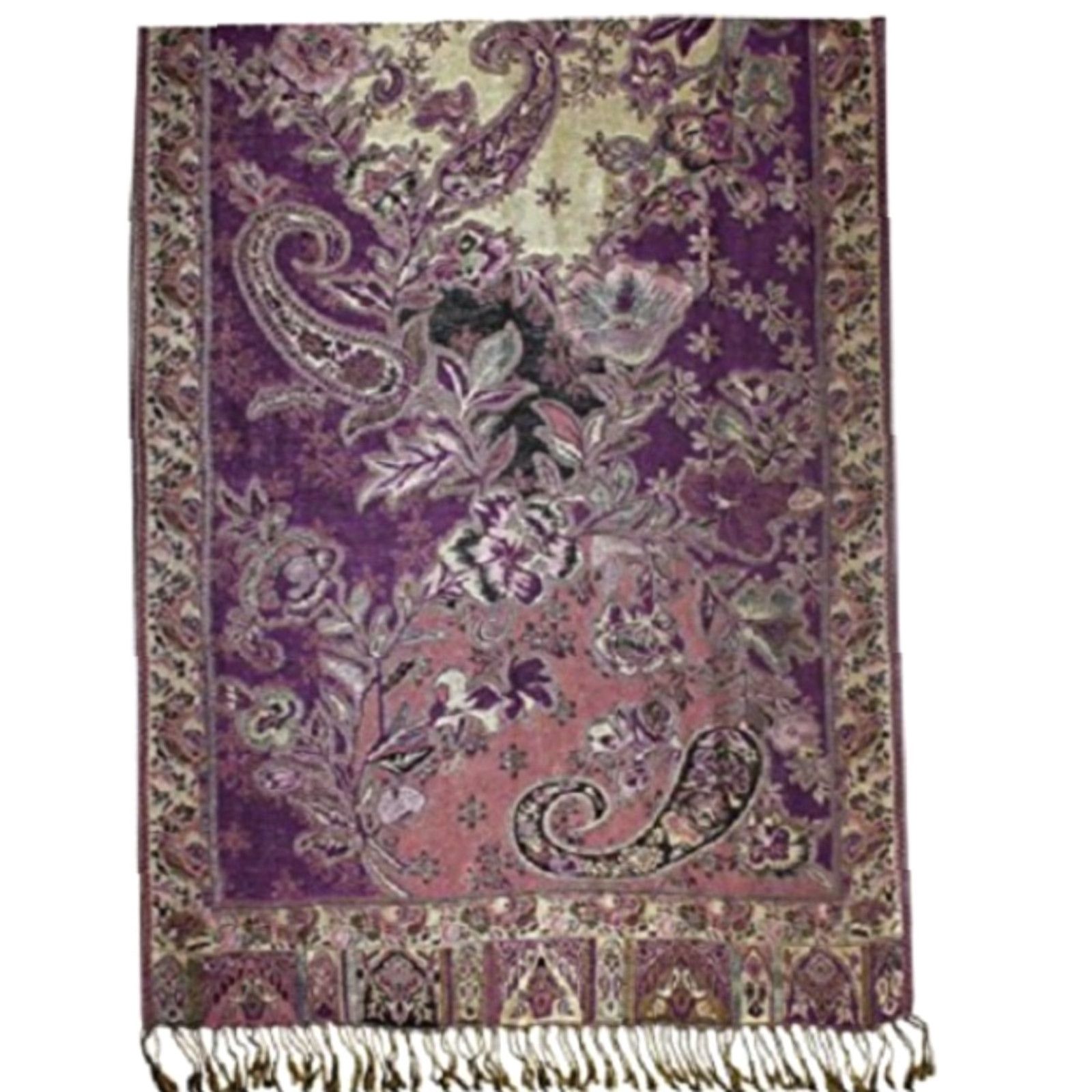 Vintage Rayon Metallic Paisley Flower Garden Two-Sided Reversible Scarf Purple Size ONE SIZE - 2 Thumbnail