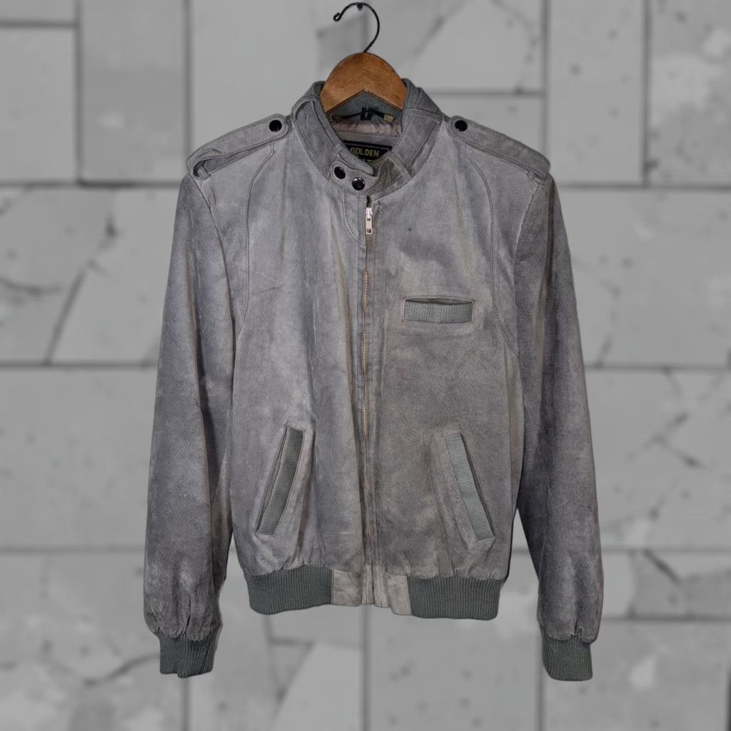 Vintage VTG Golden State Gray Leather Bomber Jacket Mens 42 Regular Size US XS / EU 42 / 0 - 1 Thumbnail