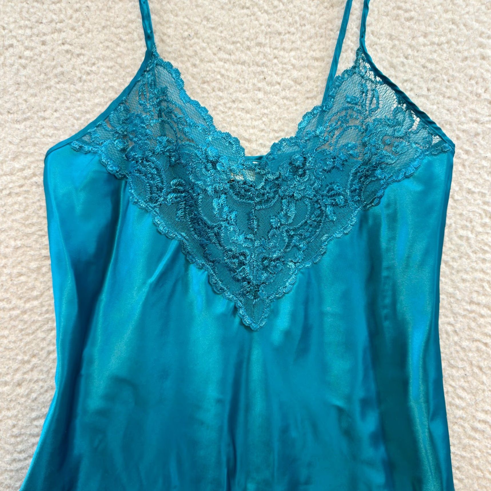 Vintage VINTAGE 90s Y2K Slip Dress M Blue Satin Lace Teal Size M / US 6-8 / IT 42-44 - 3 Thumbnail