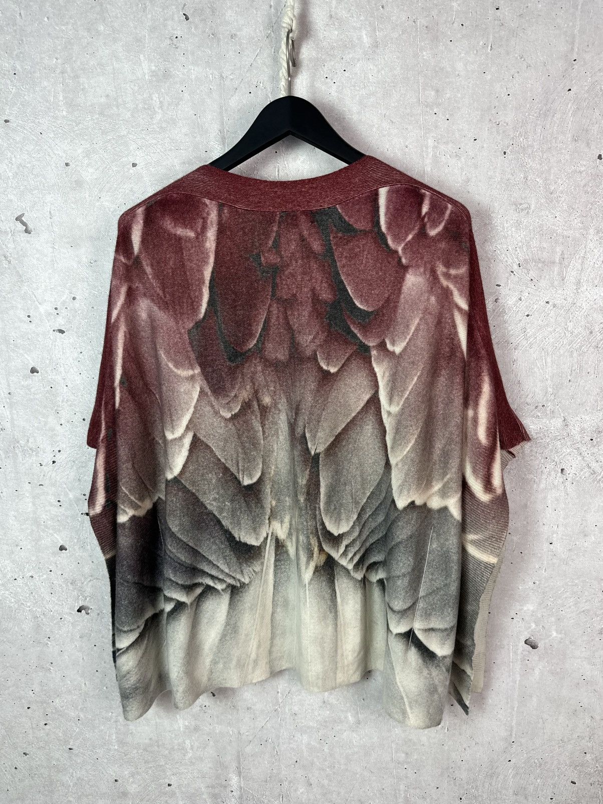 Vintage Gobi Feather Print Mongolian Cashmere Knit Oversized Poncho Size L / US 10 / IT 46 - 10 Thumbnail