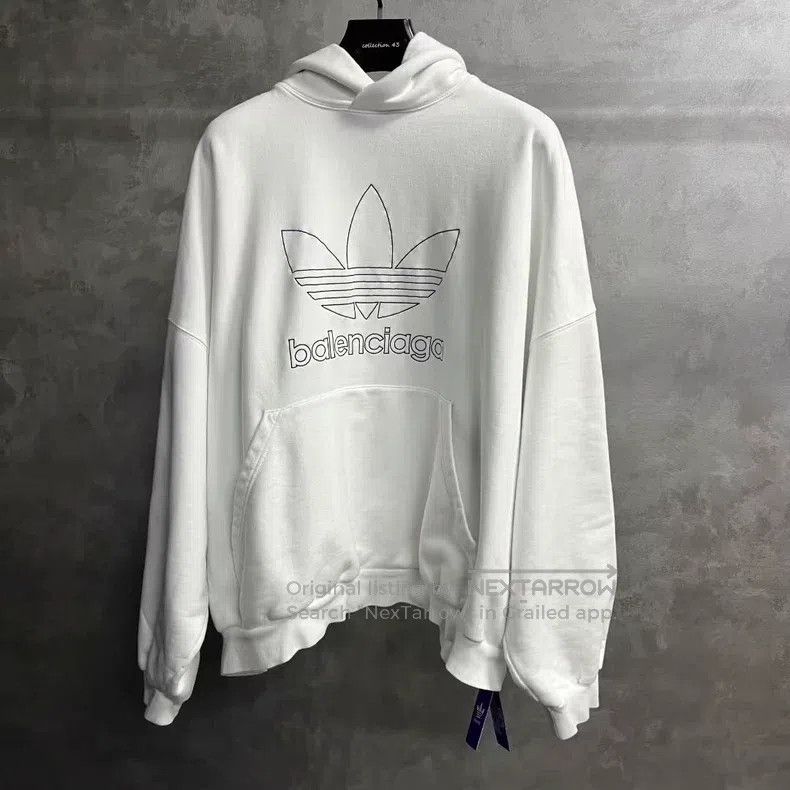 Balenciaga Balenciaga White Logo Letter Printed Hooded Sweatshirt Size US L / EU 52-54 / 3 - 1 Thumbnail