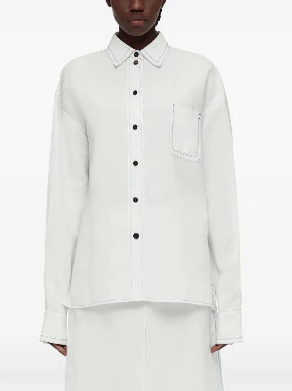 Salvatore Ferragamo o1s1rm0126 Contrast Stitched Shirt in White Size M / US 6-8 / IT 42-44 - 2 Thumbnail