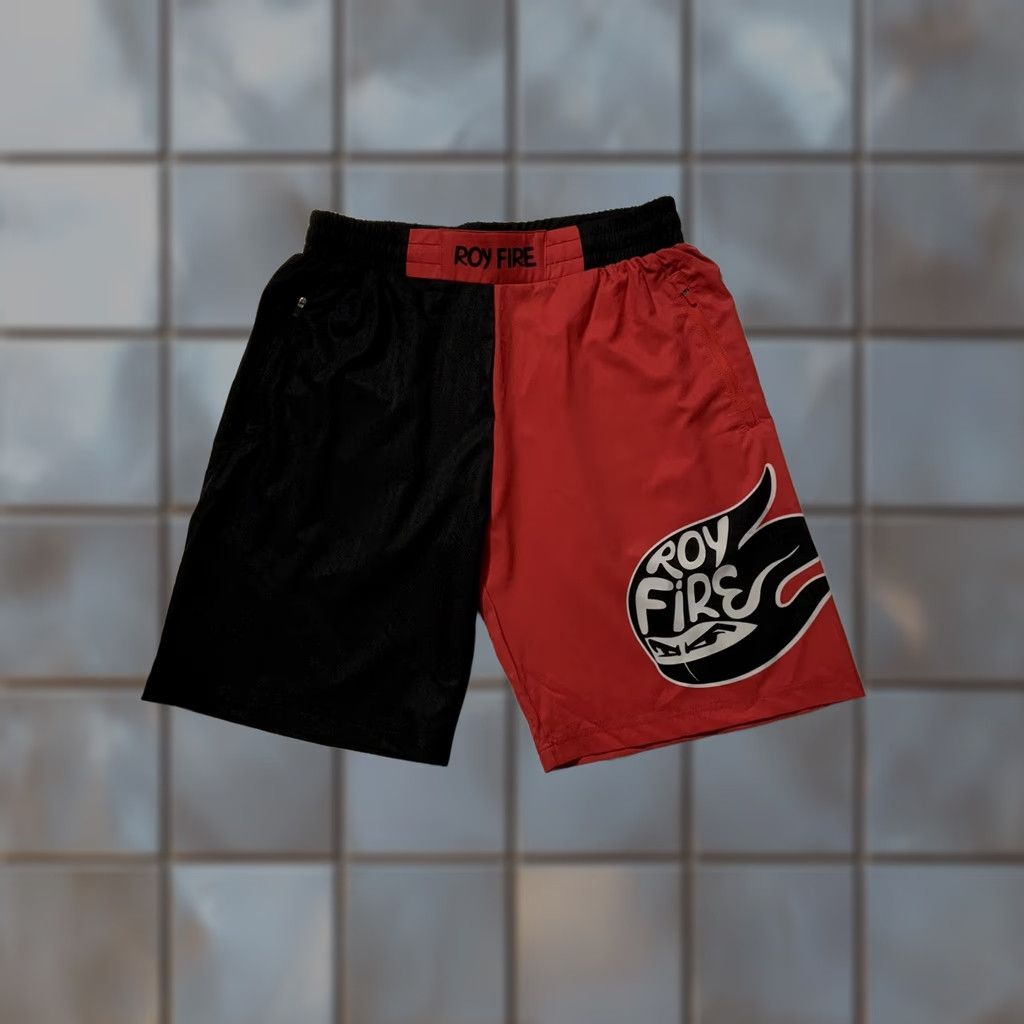 Vintage Roy Fire MMA Bodybuilding Ninja Gym Workout Samurai Black Red Shorts Sz. L Mens Size US 33 - 1 Thumbnail
