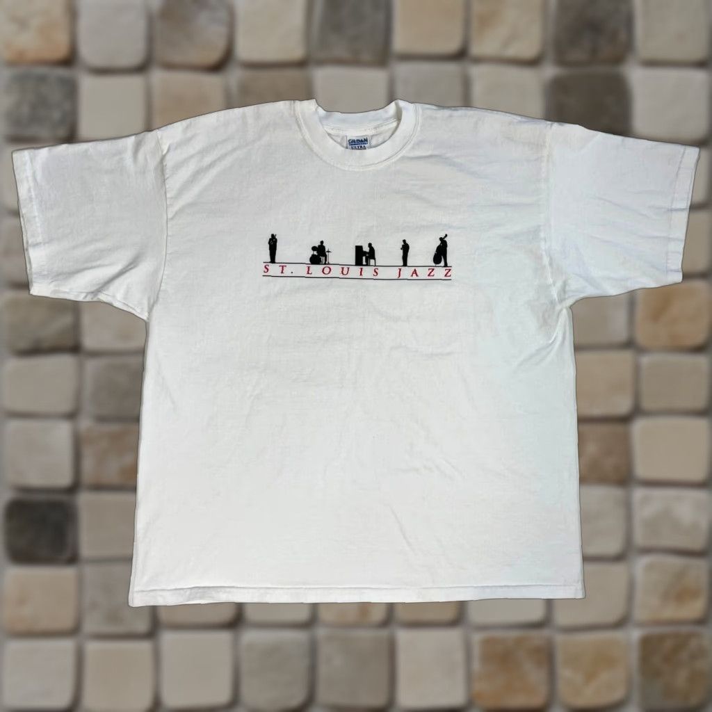 Gildan VINTAGE Men's T-Shirt 2XL St. Louis Jazz White Cotton Crew Neck Short Sleeve Gildan Ultra Cotton Heavyweight Music Shirt Mens Size US XXL / EU 58 / 5 - 1 Thumbnail