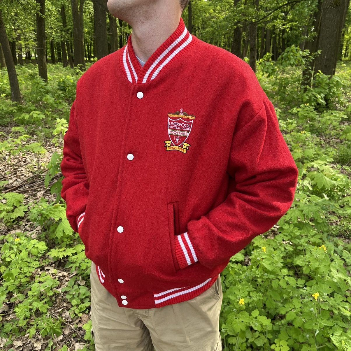 image of Vintage 1992 Liverpool Wool Bomber Jacket in Red, Men's (Size Large)