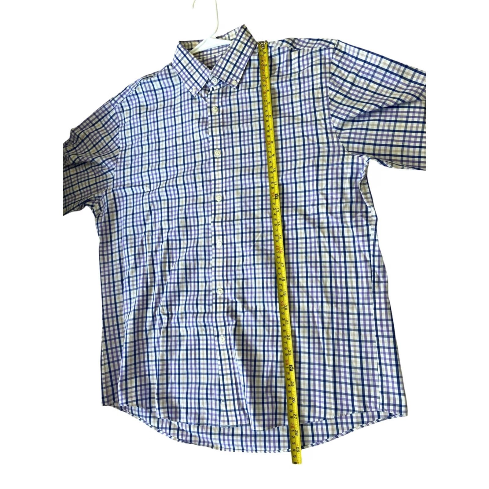 Izod Izod Mens Dress Shirt - Purple Plaid - Slim Fit - Blue - 16.5 - Button Down - Machine Washable Size 46R - 6 Thumbnail