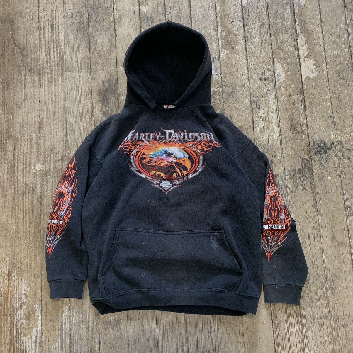 image of Insane Harley Davidson Flames Black Hoodie, Men's (Size Medium)