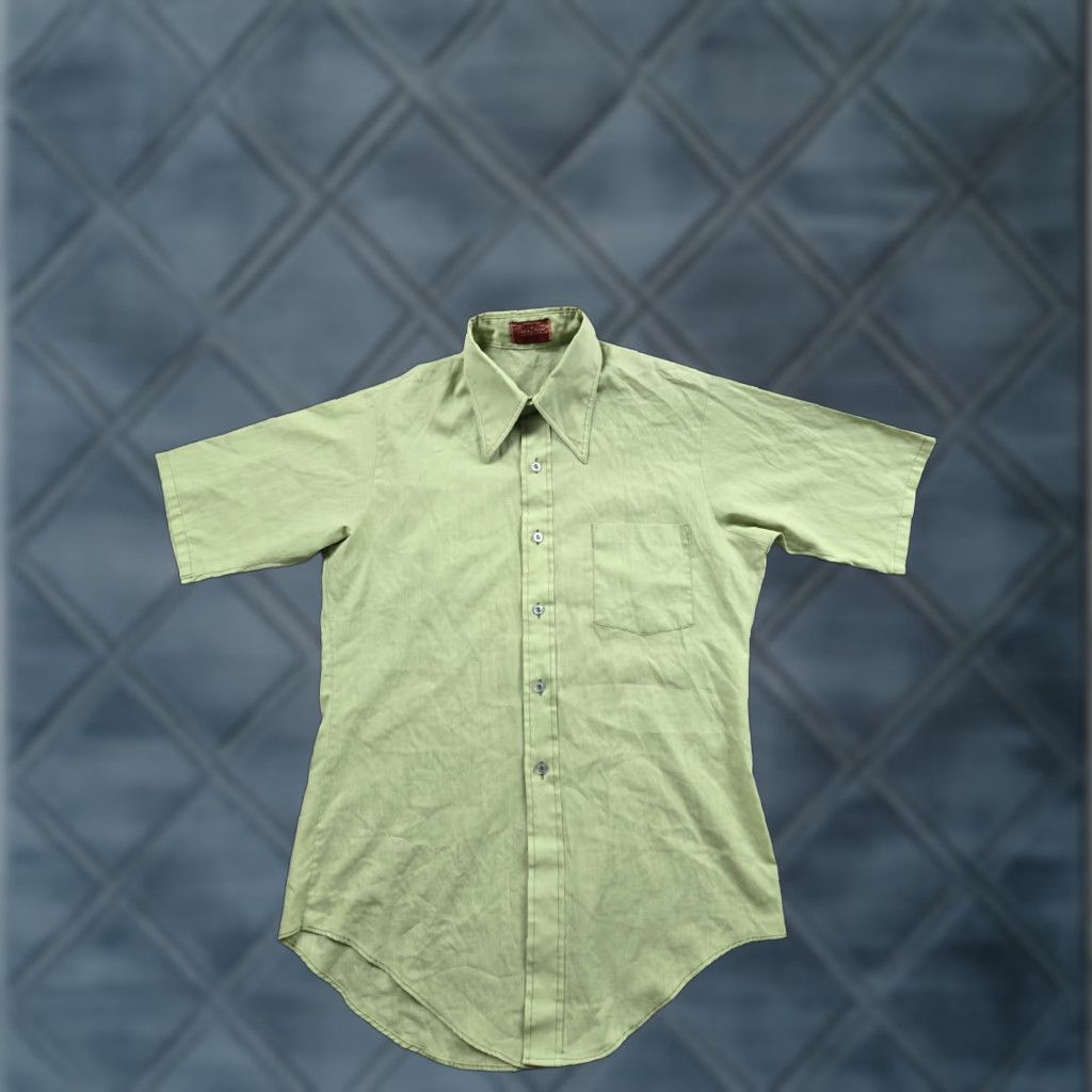 Van Heusen VINTAGE Van Heusen Shirt Men 15.5 Green Short Sleeve 70s Disco Point Collar Shirt Size US L / EU 52-54 / 3 - 1 Thumbnail