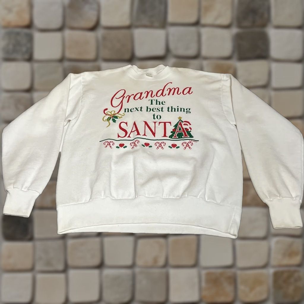 NEXT VINTAGE Grandma The Next Best Thing To Santa Sweatshirt Adult L White USA Size US L / EU 52-54 / 3 - 1 Thumbnail