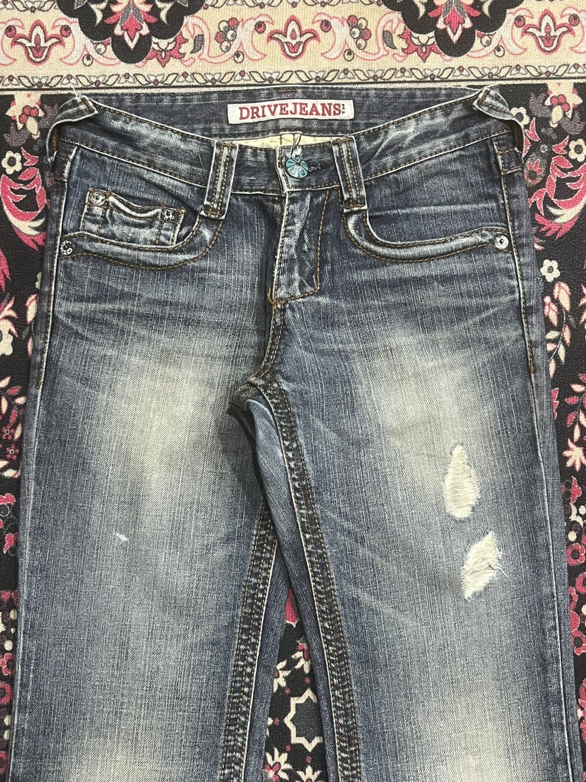 Japanese Brand Japanese Drive Jeans Blue Washed Distressed Flare Denim Size 25" / US 0 / IT 36 - 4 Thumbnail