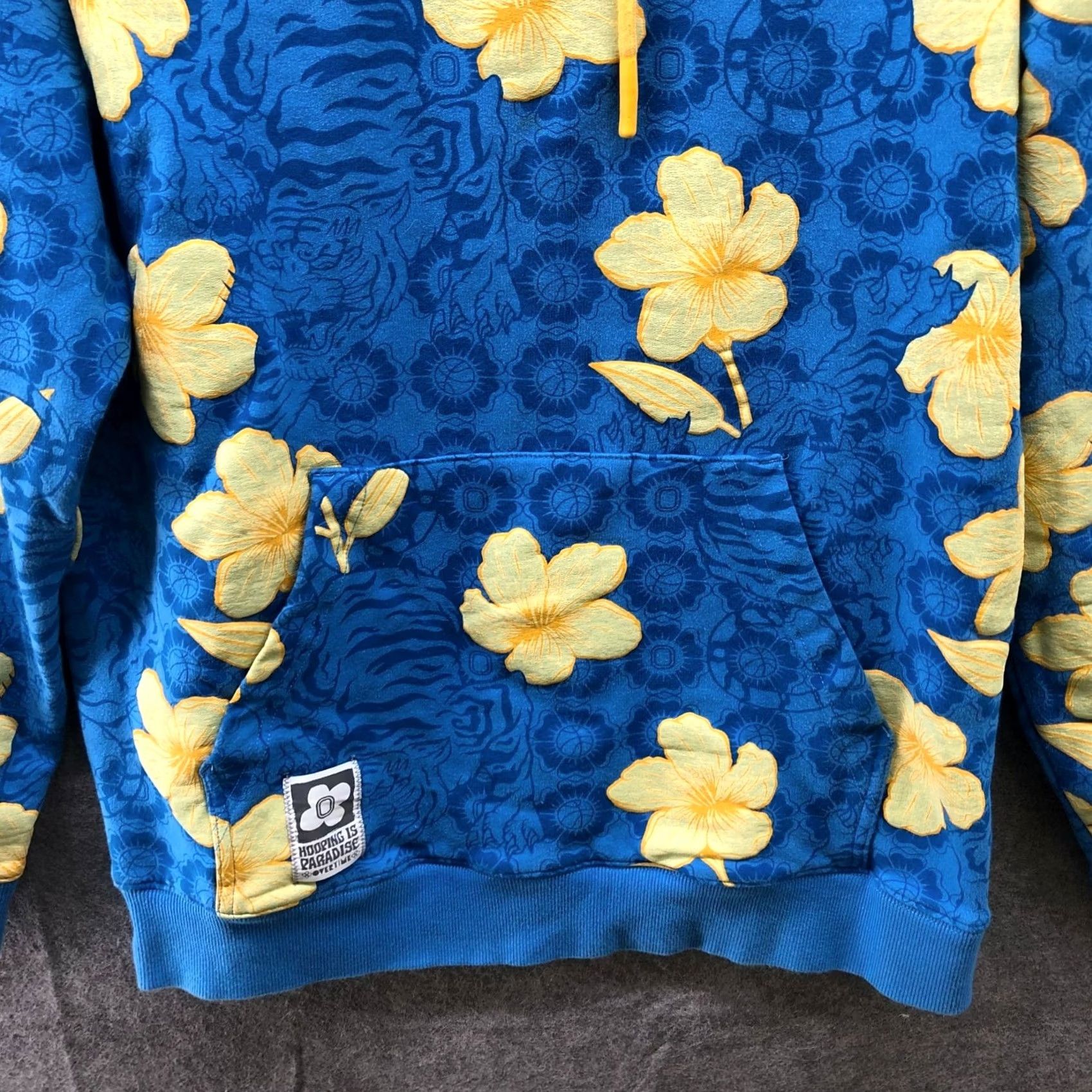 Vintage Overtime Hoodie Mens M Blue Yellow Floral Hawaiian Tropical Tiger Graphic Size US M / EU 48-50 / 2 - 4 Thumbnail