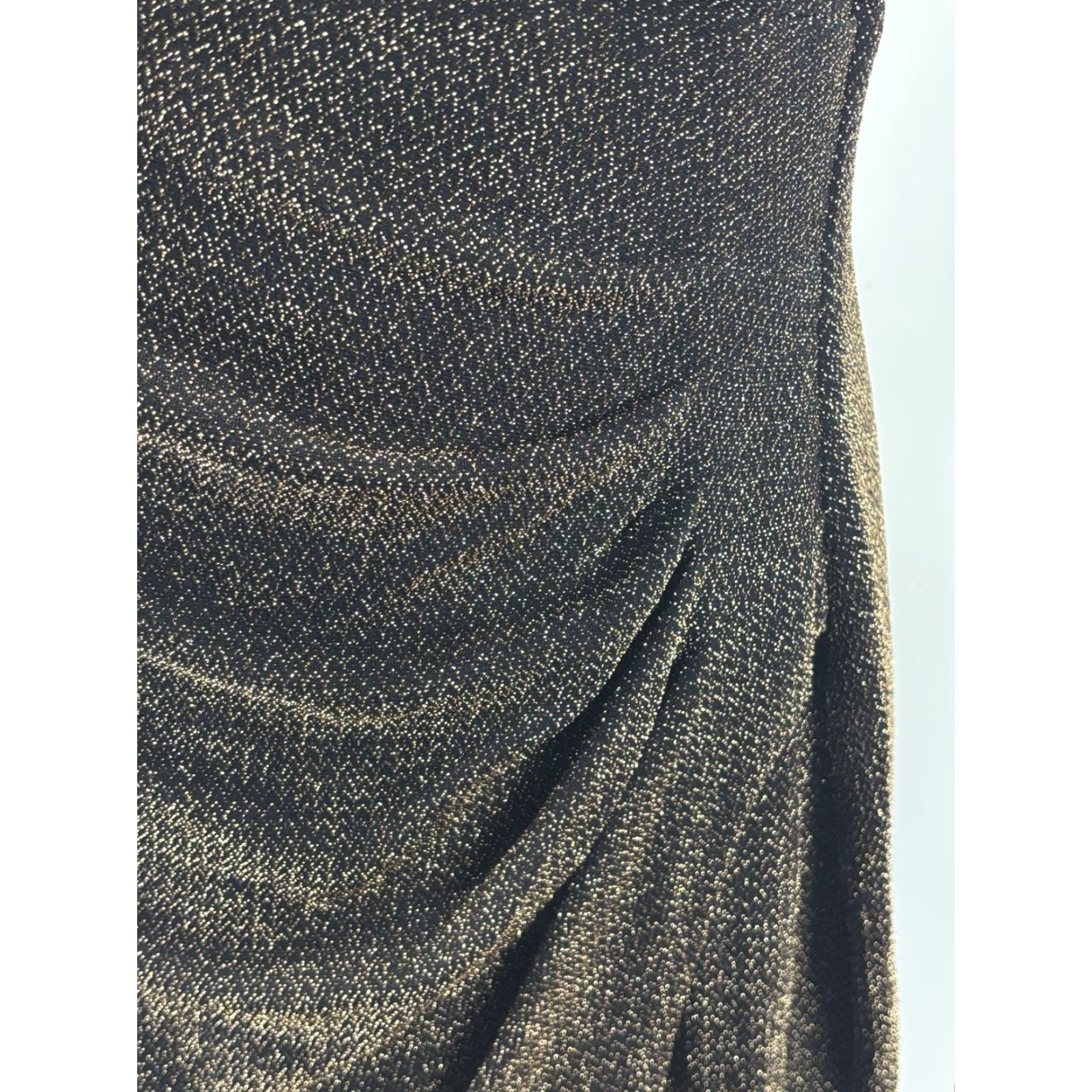 Lauren Ralph Lauren Draped Shift Dress Womens 14W Plus Black Gold Metallic  Knee Length Long Sleeve