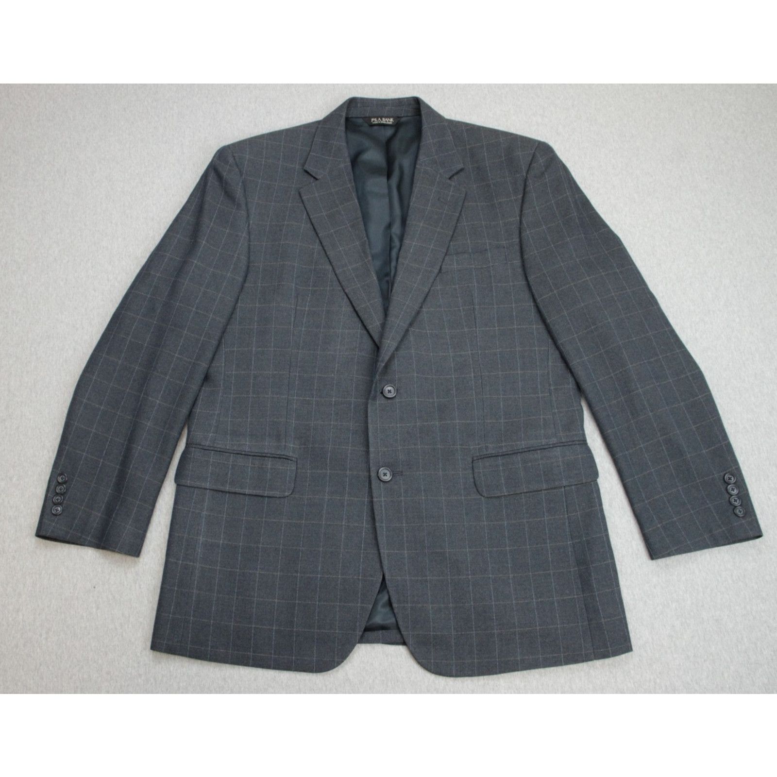 Jos. A. Bank Jos A Bank Blazer Mens 43R Navy Blue Windowpane Wool Silk Size 42R - 2 Thumbnail