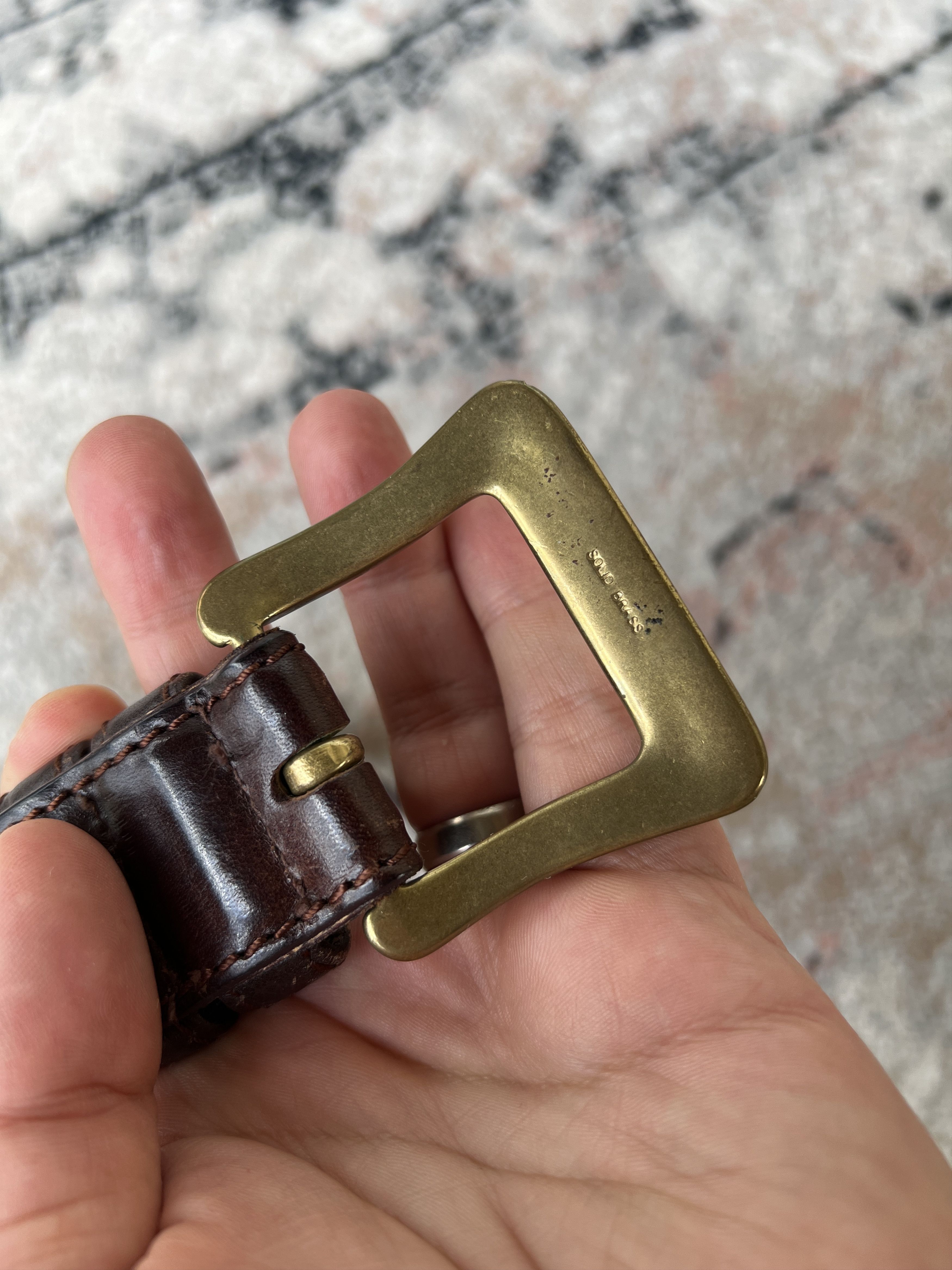 Vintage Solid Brass Vintage Leather Belt Size ONE SIZE - 3 Thumbnail