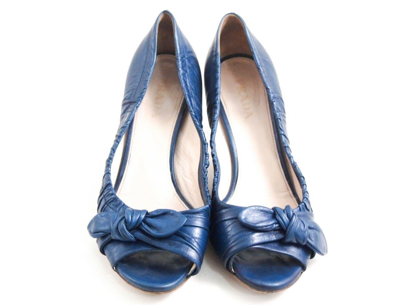 Prada Prada Mid Heel Pumps Blue Leather Womens US 7.5 EU 37.5 Size US 7.5 / IT 37.5 - 3 Thumbnail
