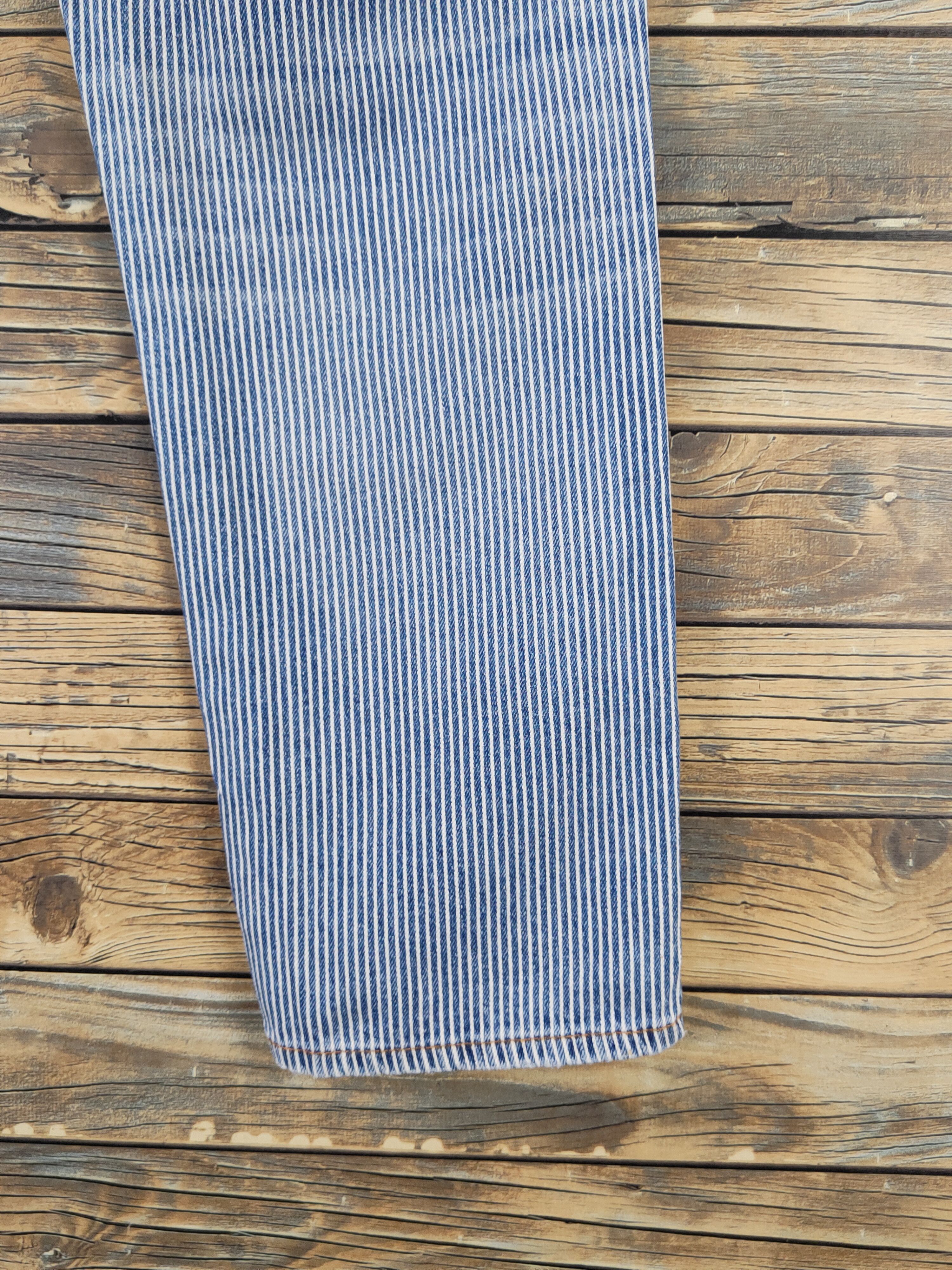 Japanese Brand Back Number Blue Stripe Distressed Ripped denim Jeans #W1590 Size US 34 / EU 50 - 11 Thumbnail