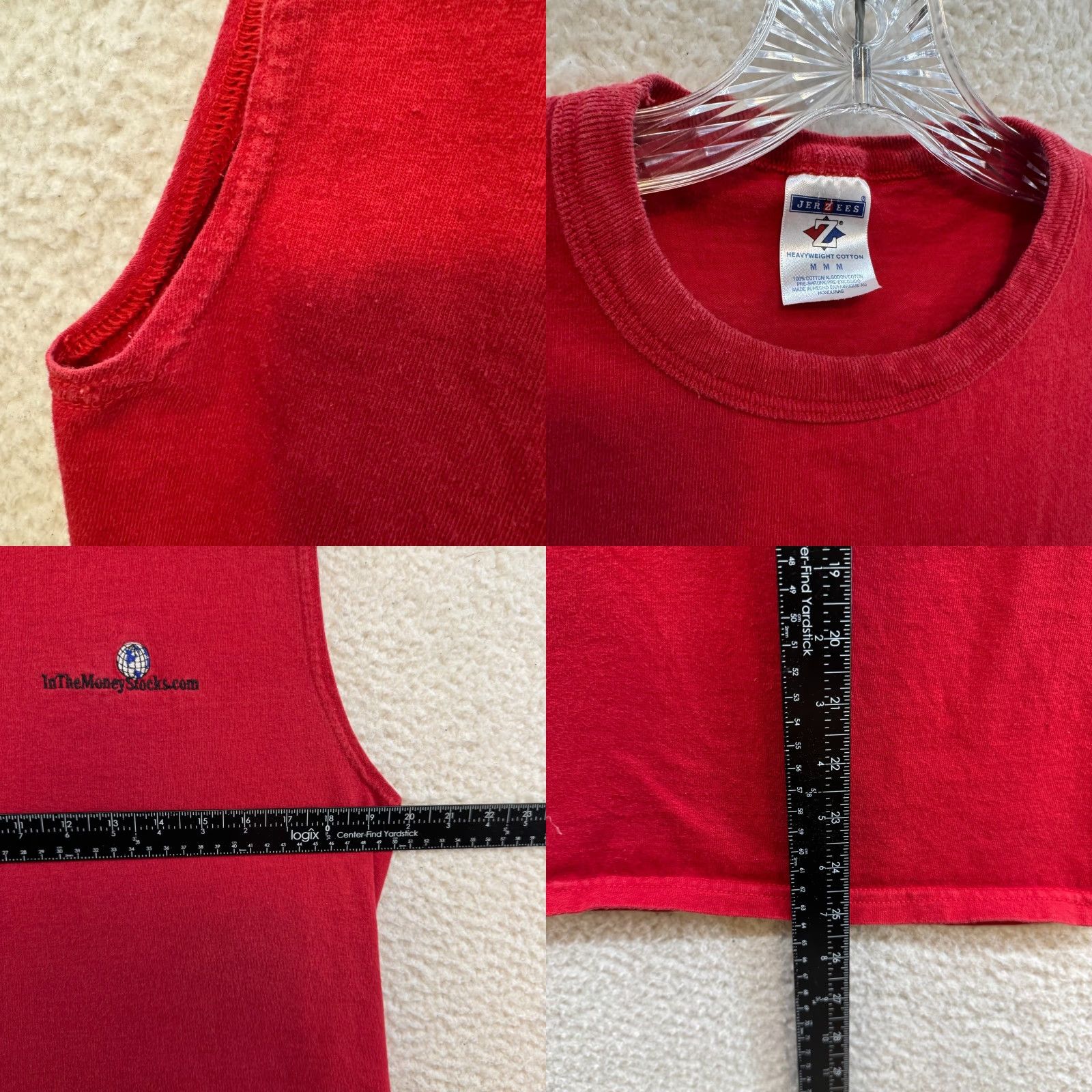Jerzees JERZEES In the Money Stocks Tank Top T-Shirt Medium Red Heavyweight Mens Shirt Size US M / EU 48-50 / 2 - 8 Thumbnail