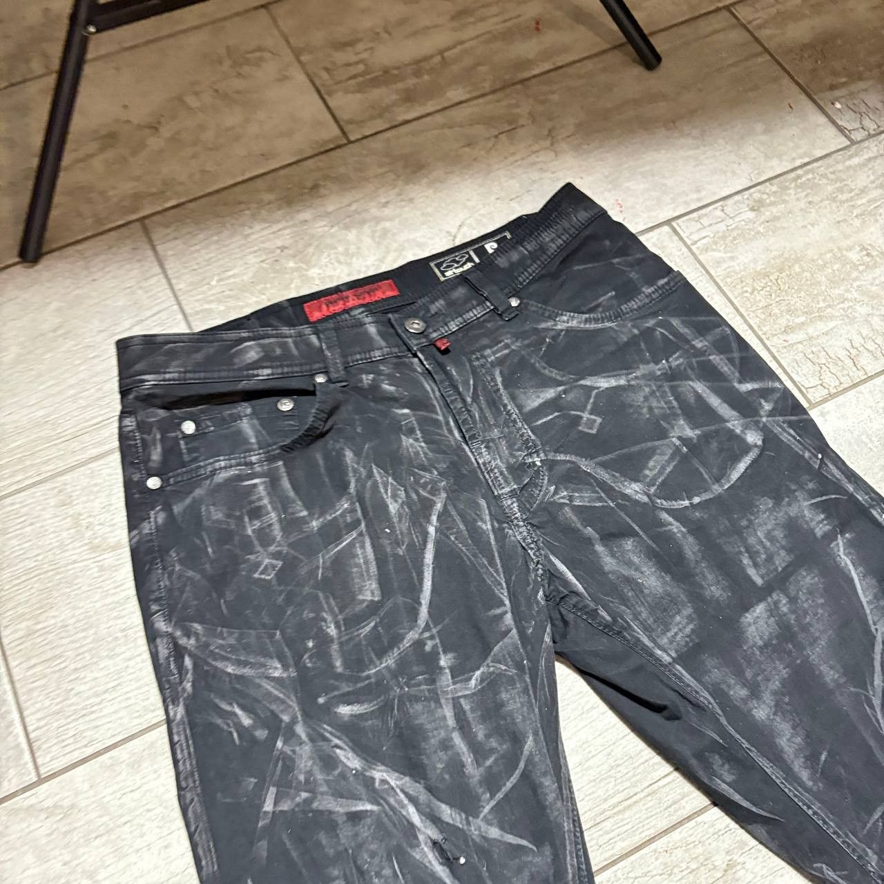 Japanese Brand Custom Black Baggy Distressed Jeans Painted Wide Leg Size US 31 - 3 Thumbnail