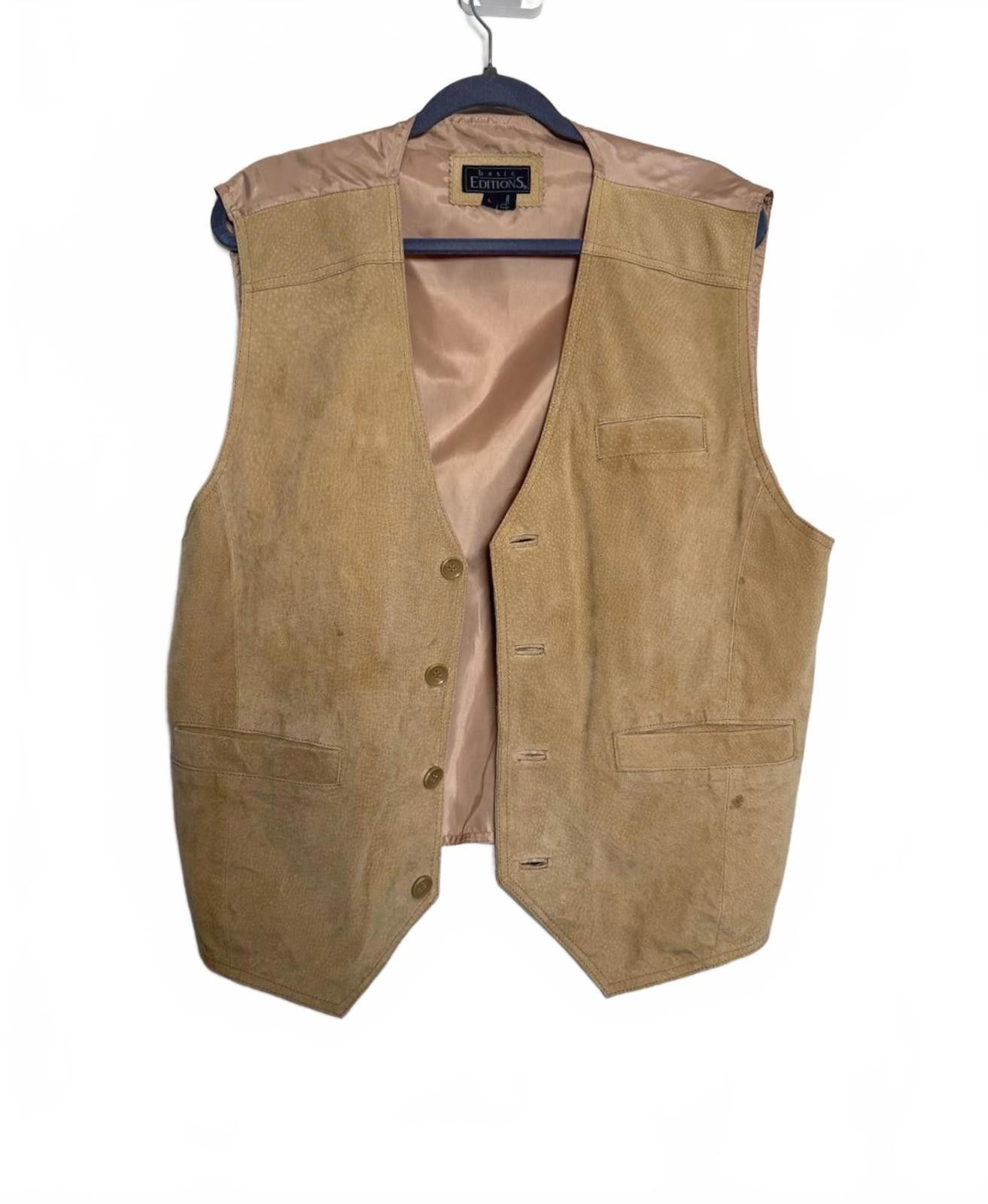 Other Mens 90s Vintage Tan Suede Leather Button Up Vest Size US L / EU 52-54 / 3 - 2 Thumbnail