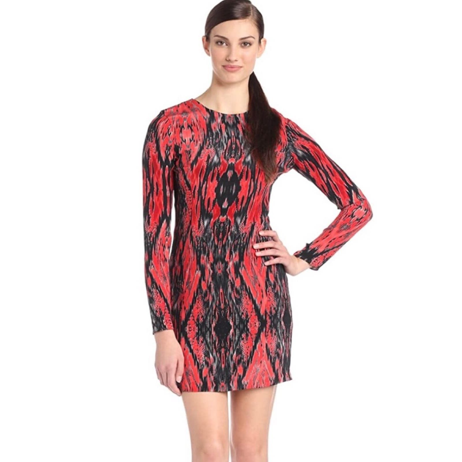 image of Parker 100% Silk Yolanda Iguana Red Print Dress, Women's (Size XS)