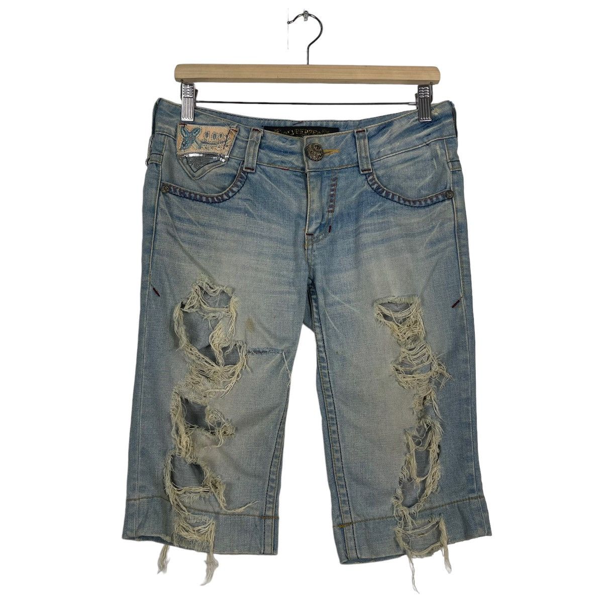 If Six Was Nine JAPANASE RED PAPER JAPAN&CO THRASHED SHORT PANTS JEANS Size US 31 - 2 Thumbnail