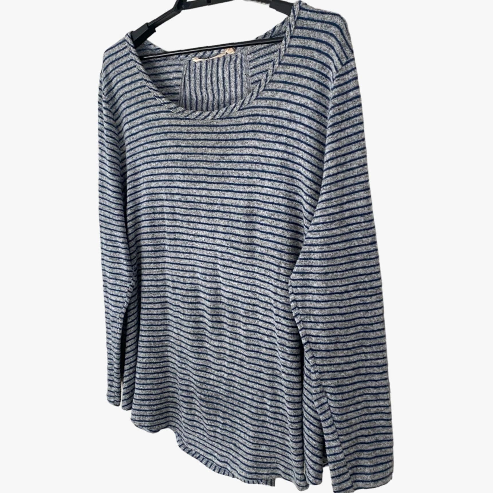 Soft Surroundings Soft Surroundings Tunic Shirt Gray Blue 1X Women Scoop-Neck 3/4 Sleeves Striped All Seasons Casual Womens Size XL / US 12-14 / IT 48-50 - 2 Thumbnail