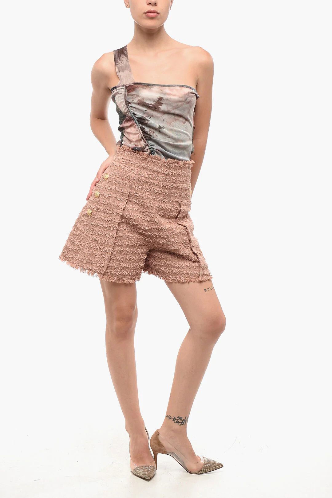 Balmain og1mm0326 High-Waist Tweed Short in Pink Size 30" / US 8 / IT 44 - 4 Thumbnail